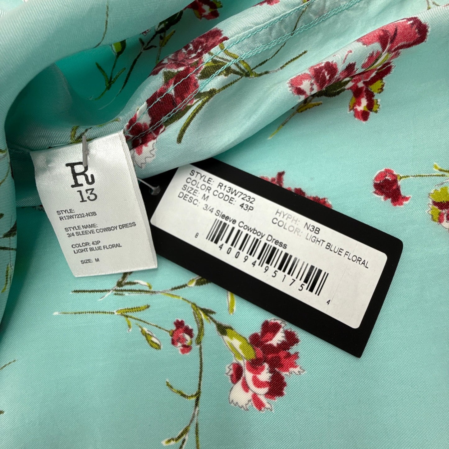 R13 Cowboy Dress in Light Blue Floral M