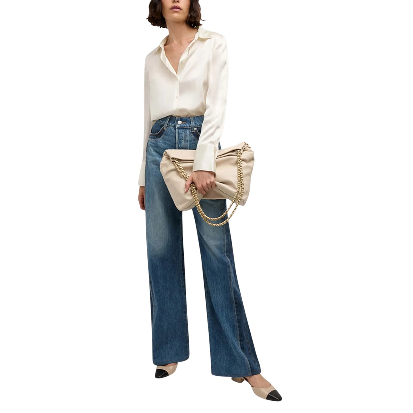 VERONICA BEARD Leather Slouch Bag in Ivory