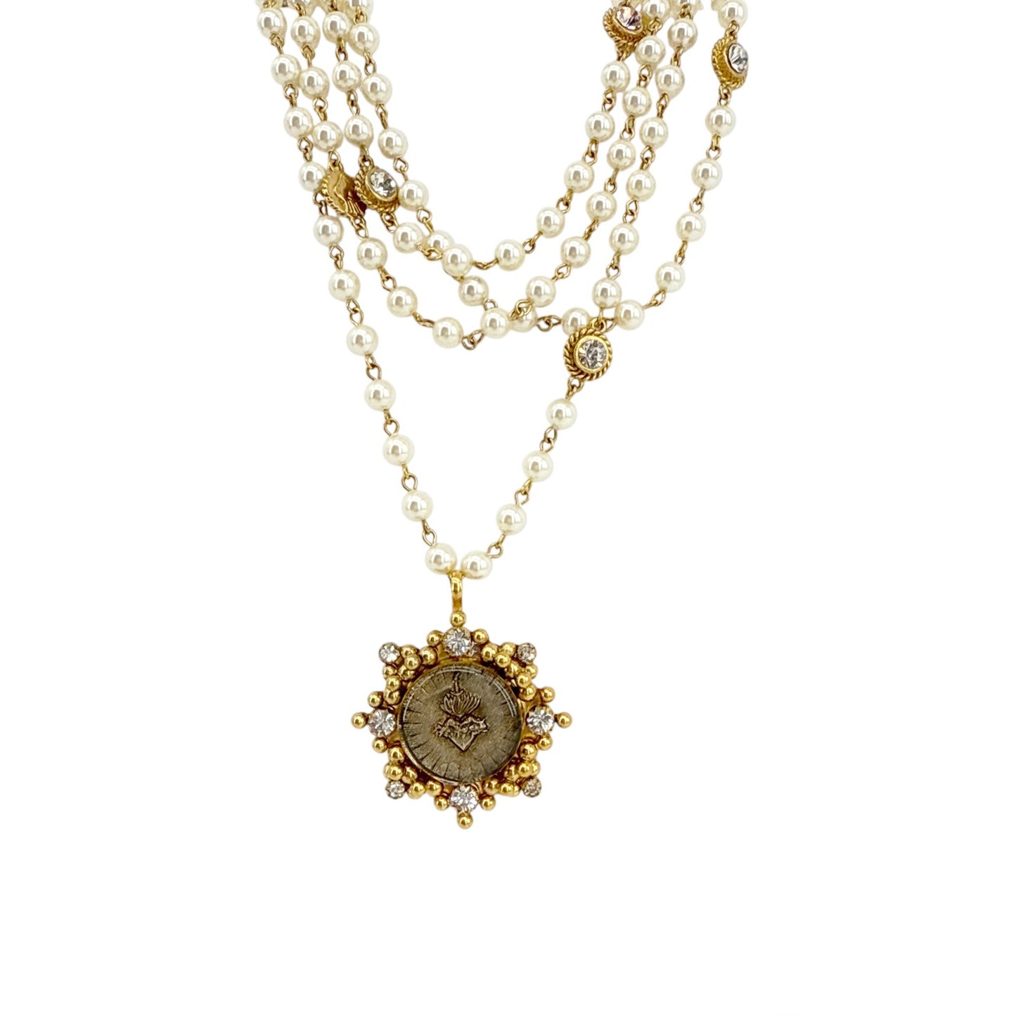 VIRGINS SAINTS & ANGELS VSA Magdalena Pearl with Cloister Sacred Heart Medallion