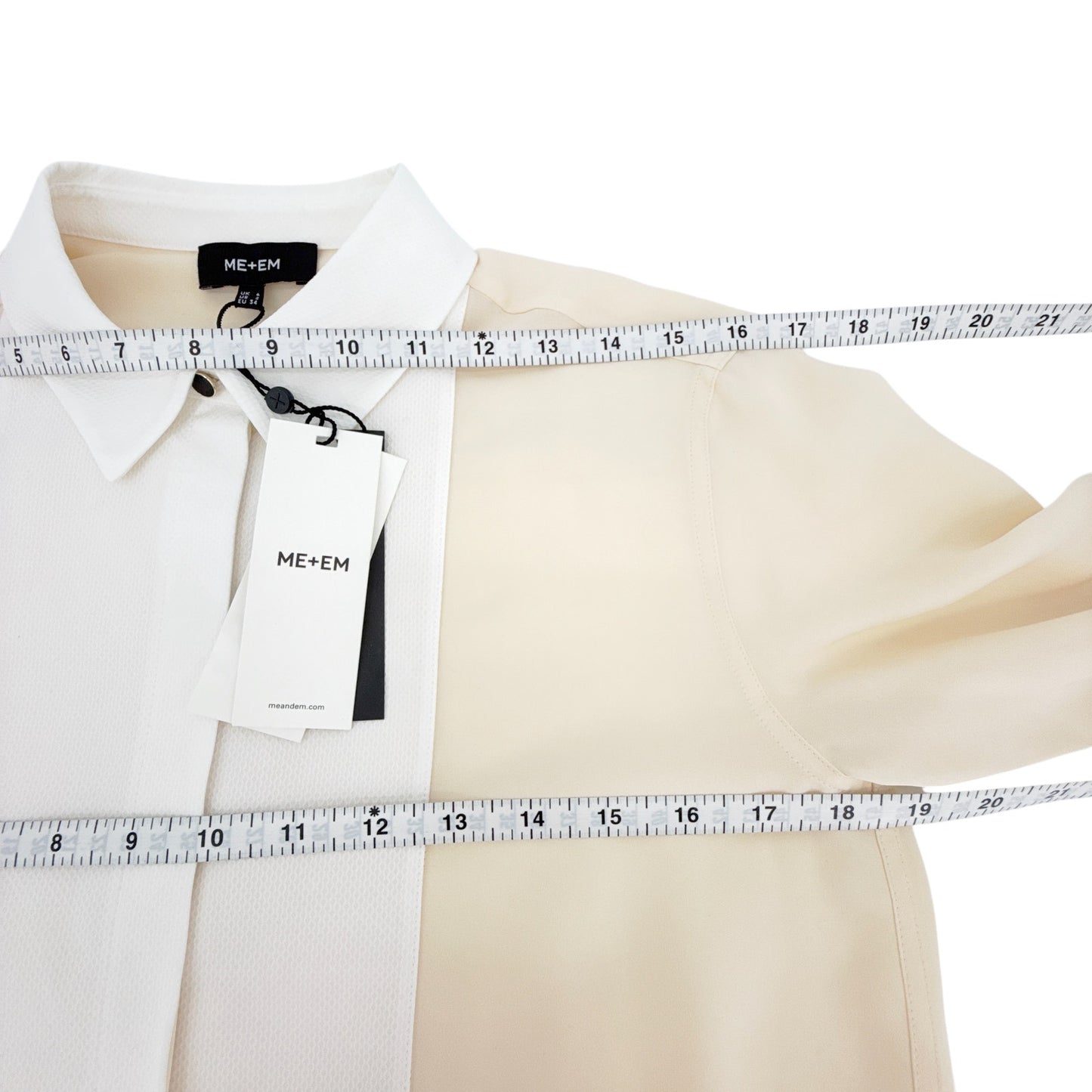 ME+EM Silk Longline Tux Shirt in Cream & Soft White UK6|US2|XS