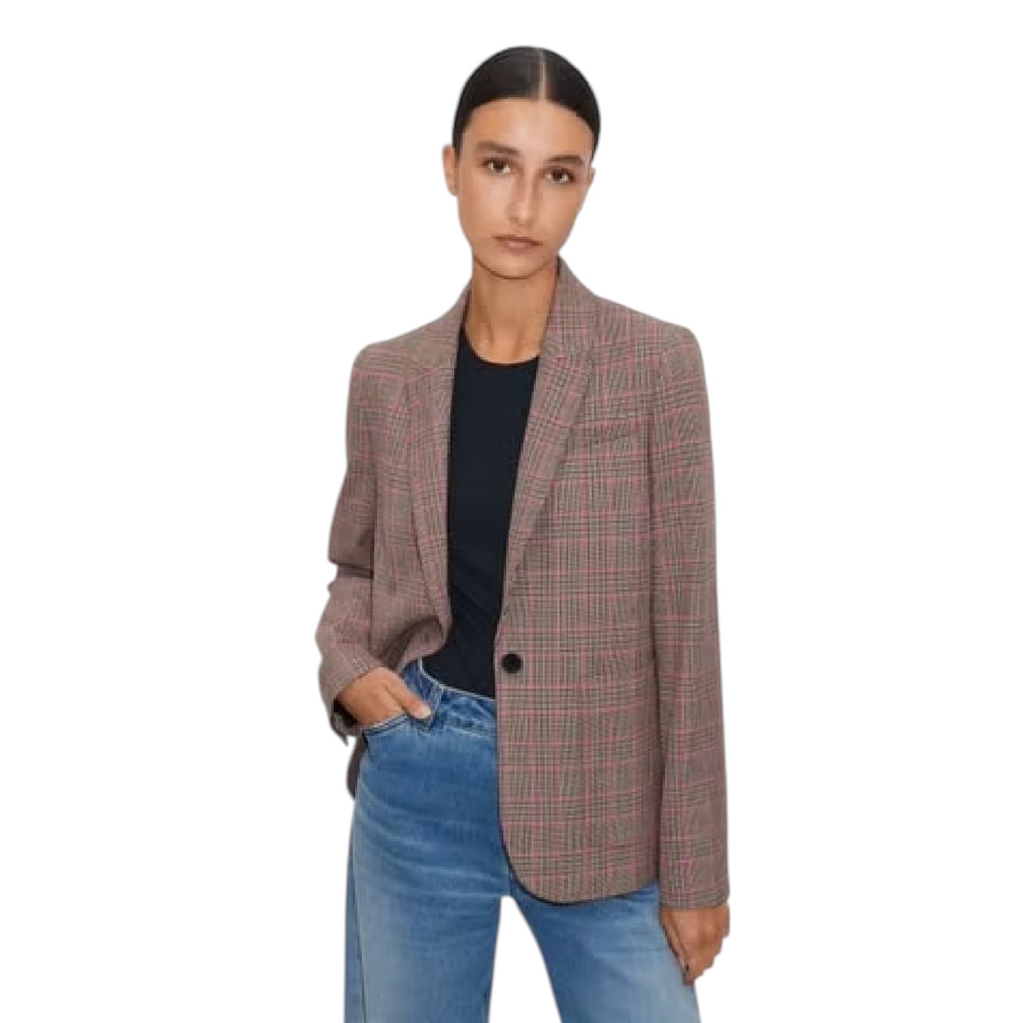 ME+EM Pop Check Boyfriend Jacket Pink/Black/Rust US6|S