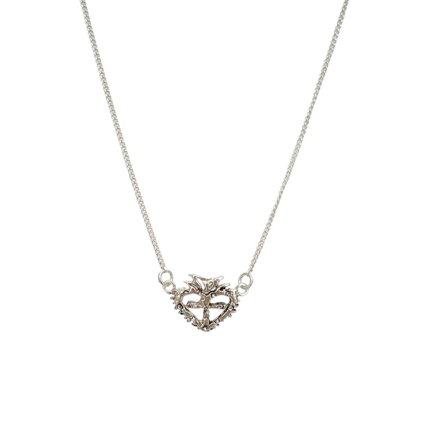 VIRGINS SAINTS & ANGELS VSA Queen of Hearts Petite Crystal Logo Necklace Silver