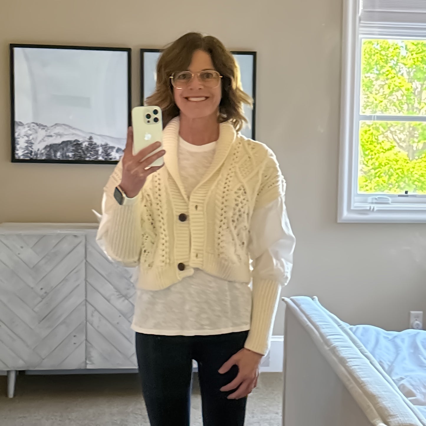 ANTHROPOLOGIE Balloon-Sleeve Twofer Cable-Knit Cardigan Sweater S