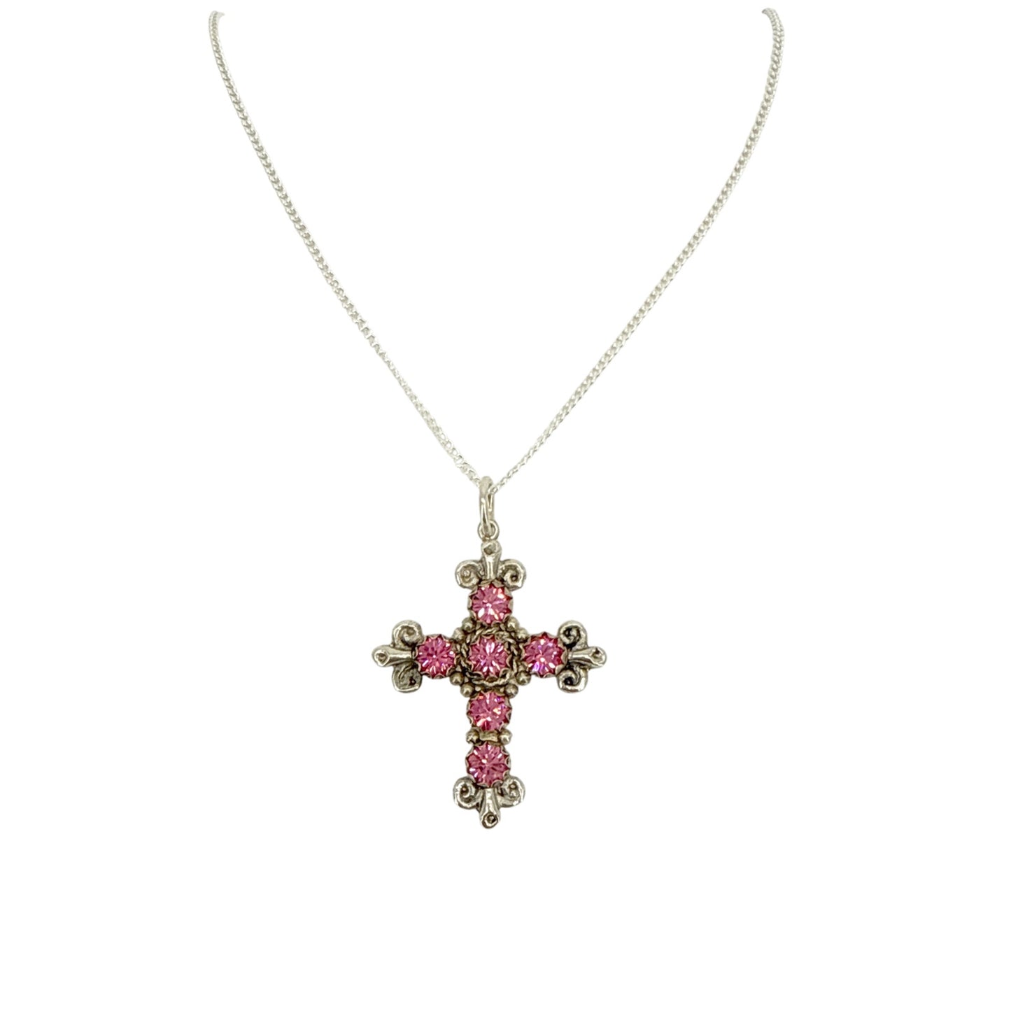 VIRGINS SAINTS & ANGELS VSA Addie Charm Necklace Silver & Pink