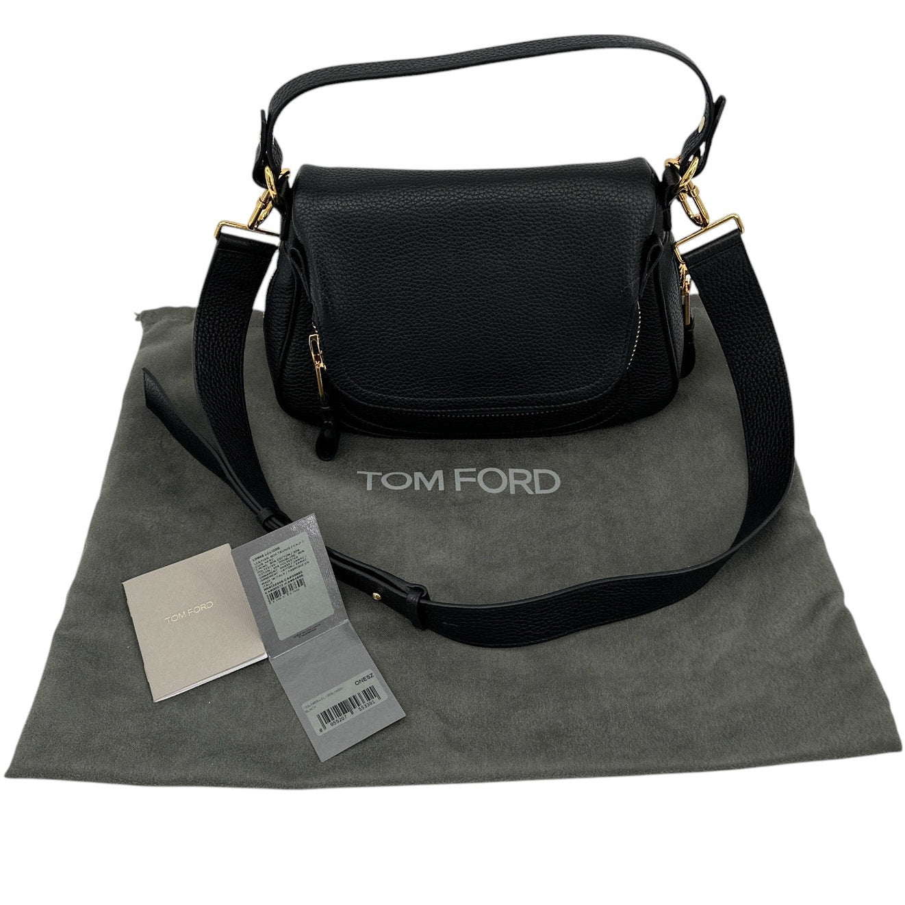 TOM FORD Jennifer Medium Double Strap Bag in Black Grained Leather