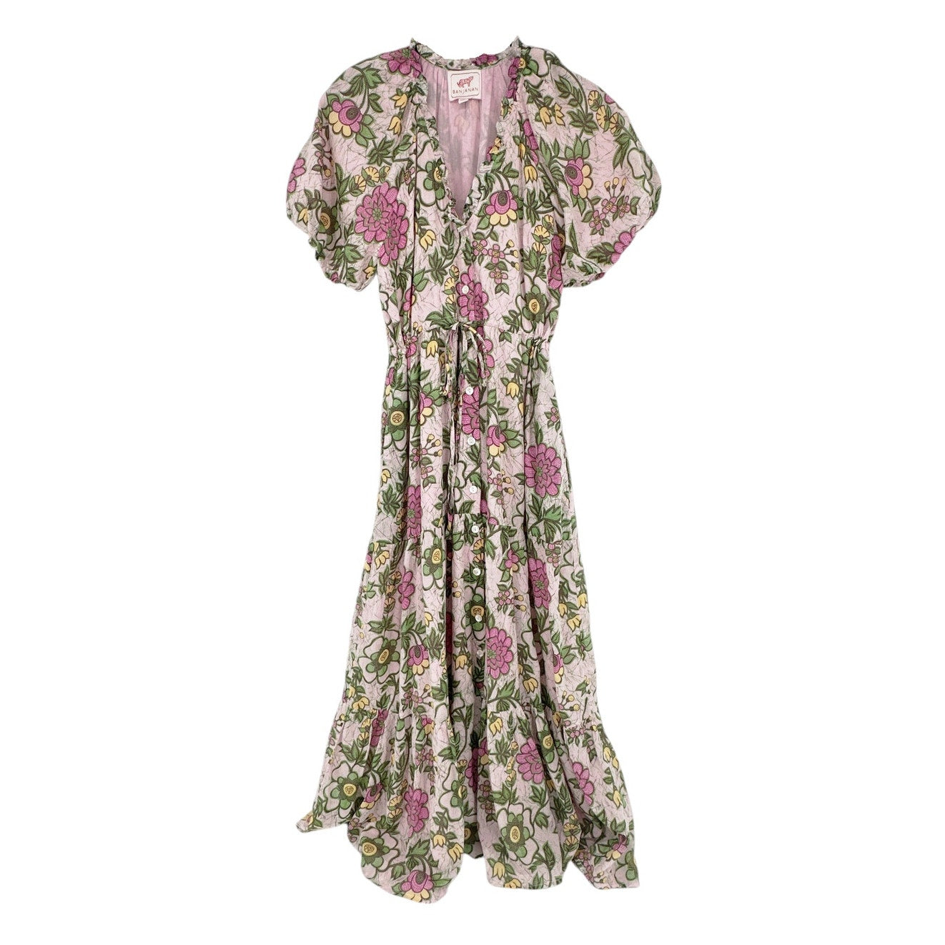 BANJANAN Cotton Poppy Dress in Freyja Flower Lilac Sachet XS