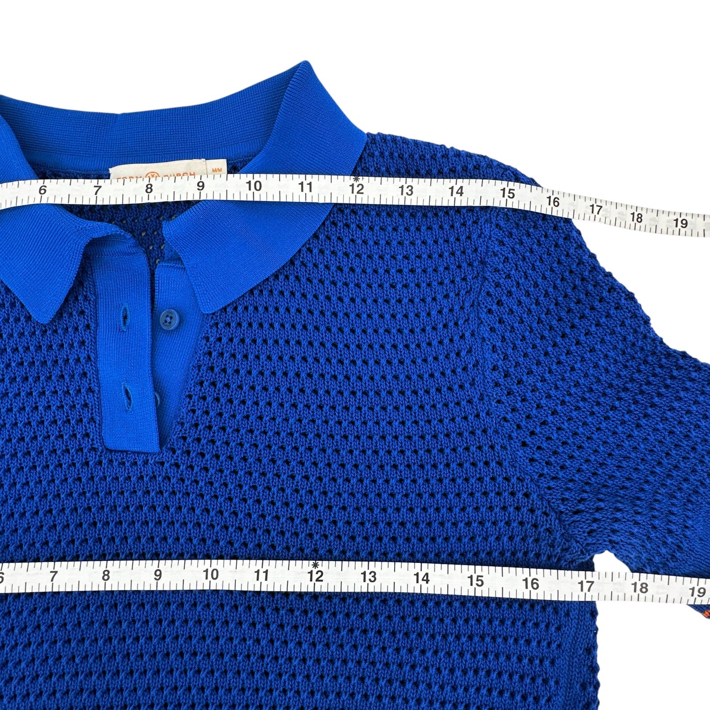 TORY BURCH Mesh Polo Sweater in Bondi Blue M