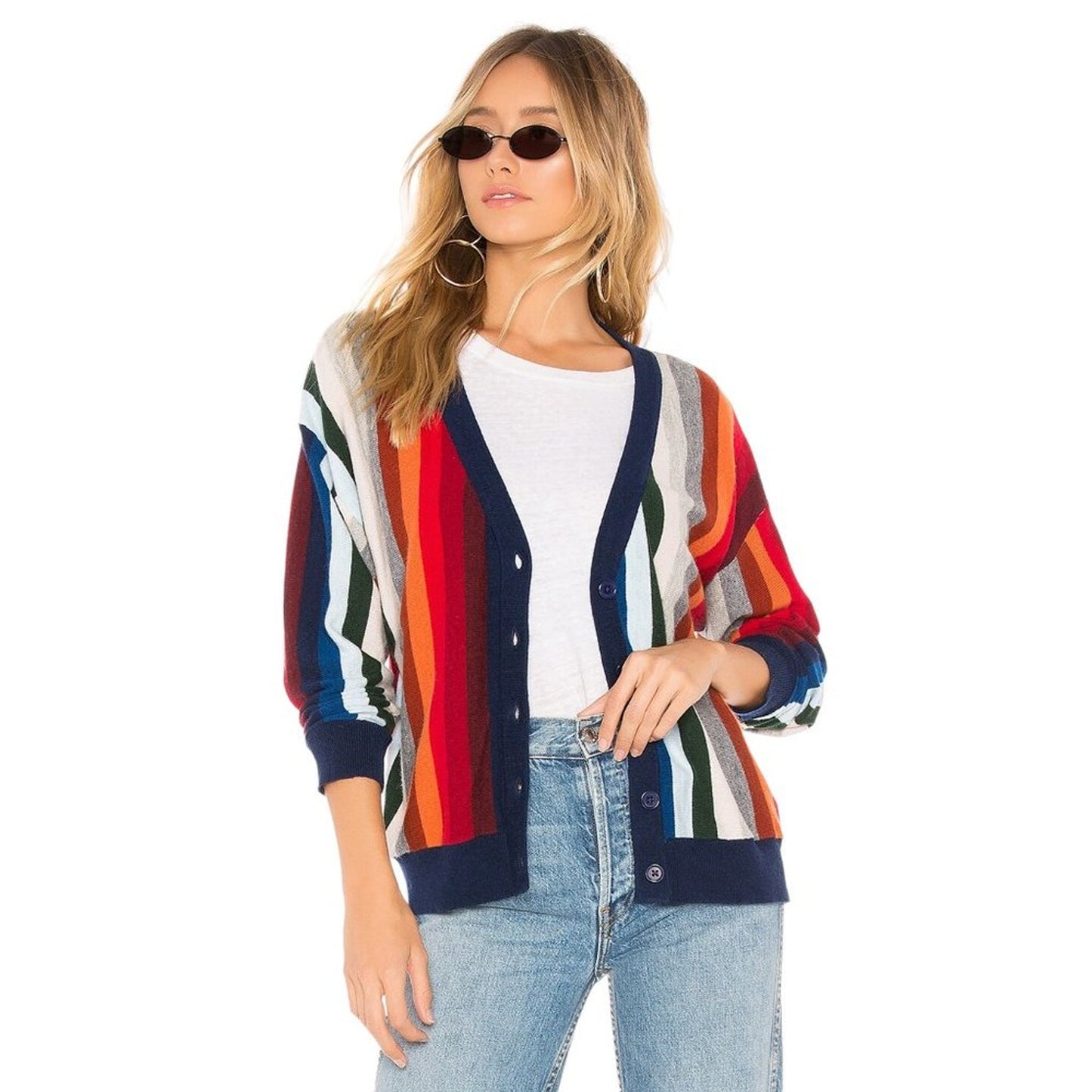 The GREAT. The Co Ed Cardigan Multi Stripe 0|XS
