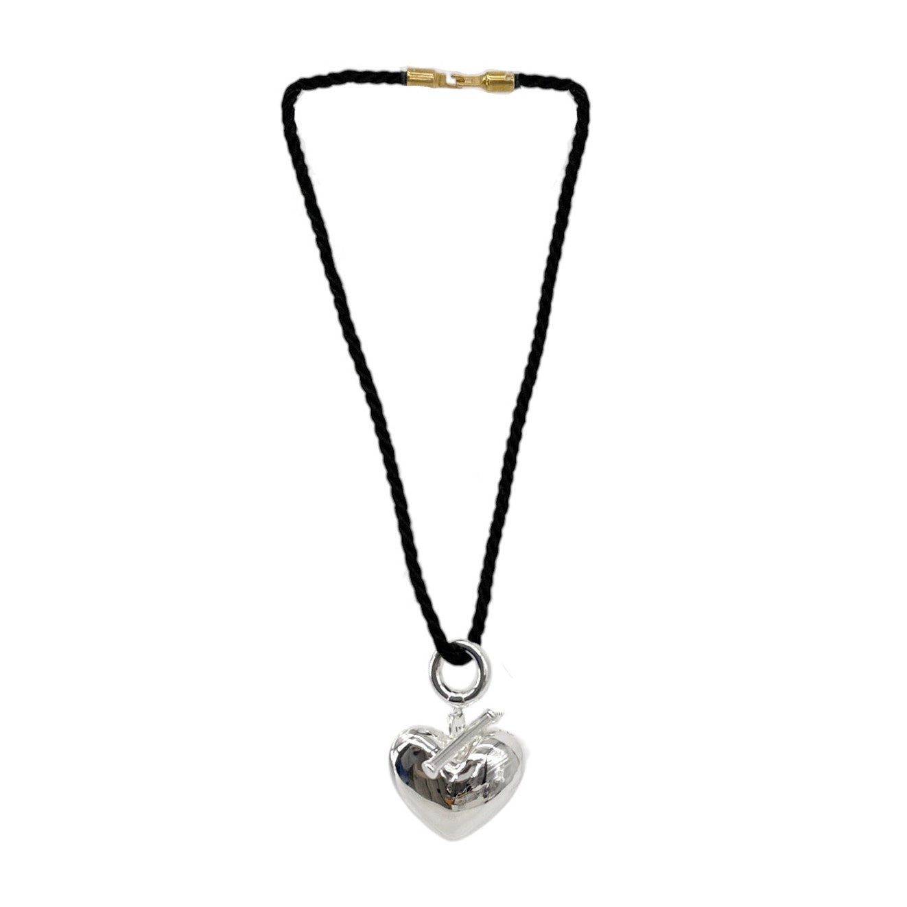 TIMELESS PEARLY Black Cord Necklace with Silver Heart