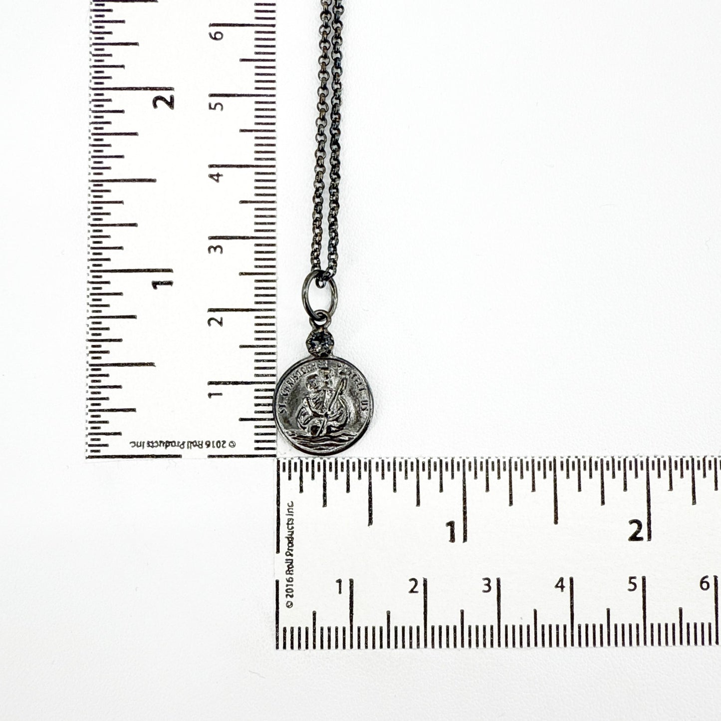VIRGINS SAINTS & ANGELS VSA Saint Christopher Charm SS Necklace in Gunmetal