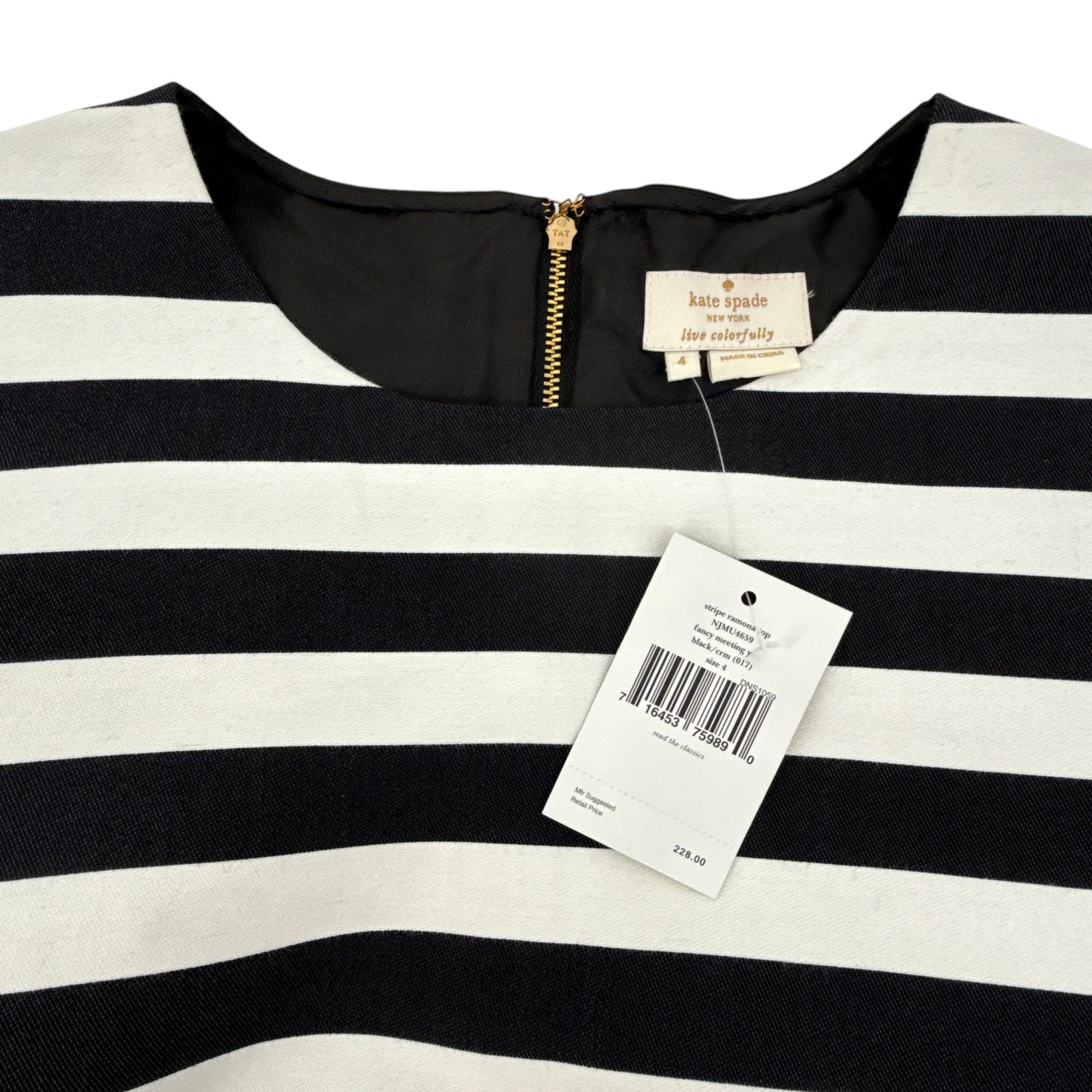 KATE SPADE Stripe Ramona Top in Black & Cream 4|S
