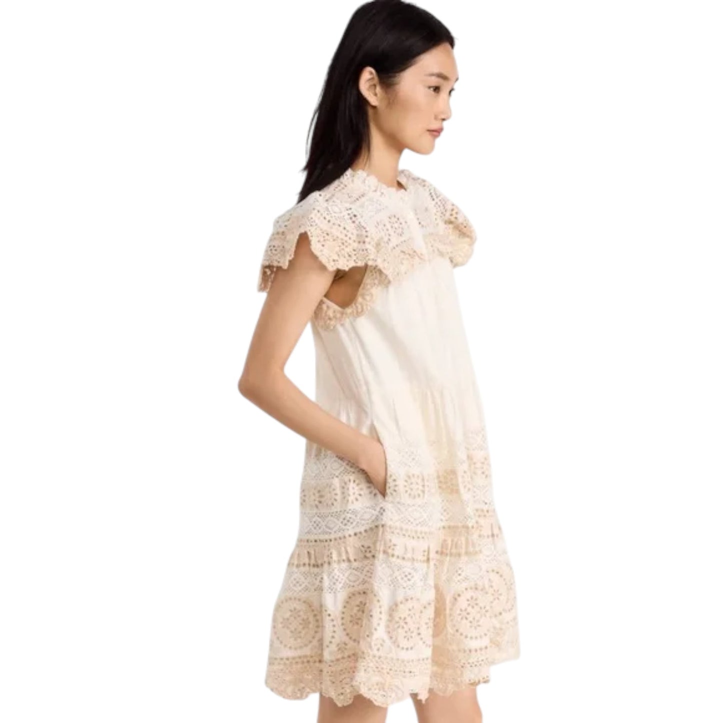 SEA NEW YORK Evie Eyelet Tunic Dress in Cream XS