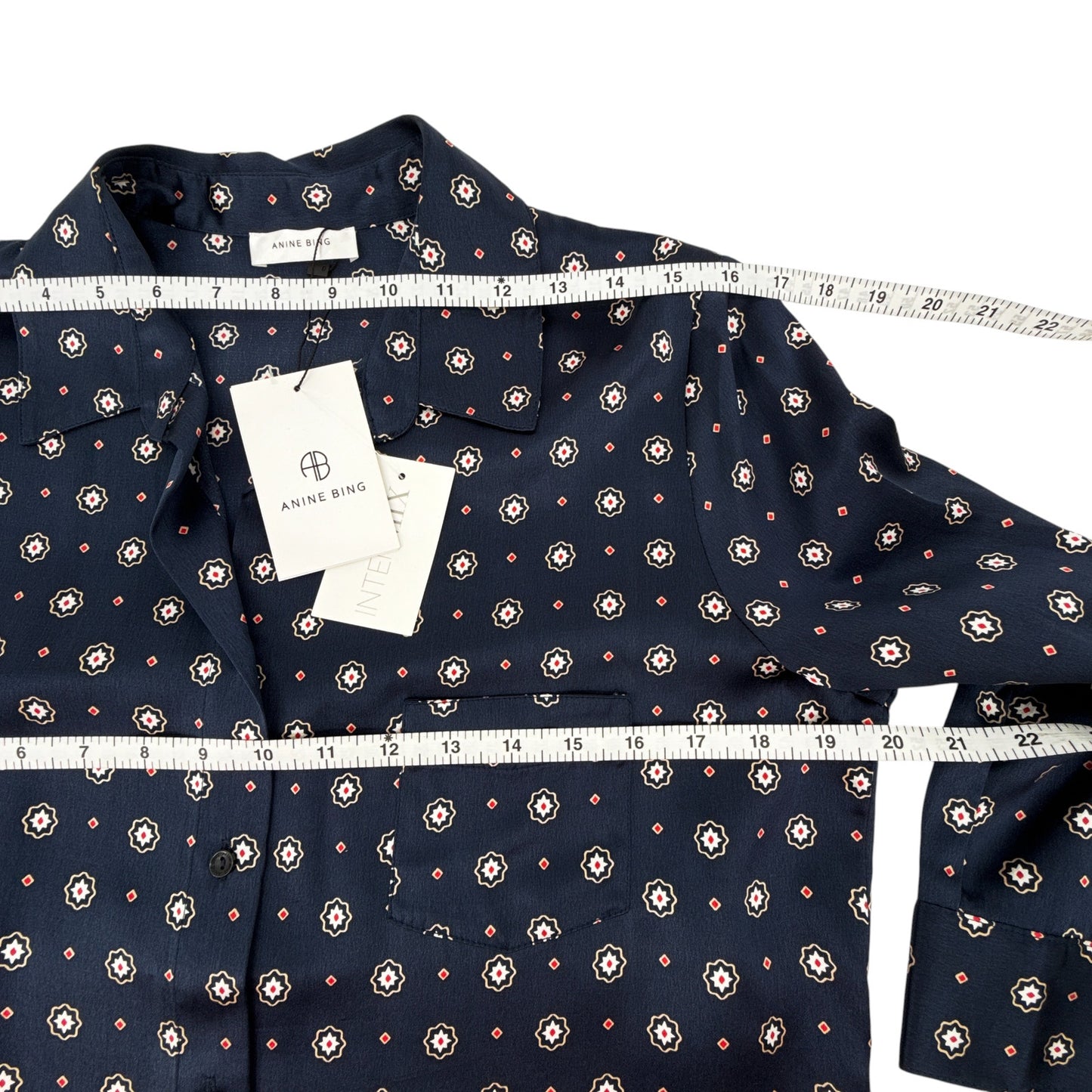 ANINE BING Billie Medallion Print Silk Blouse In Tie Print Navy S