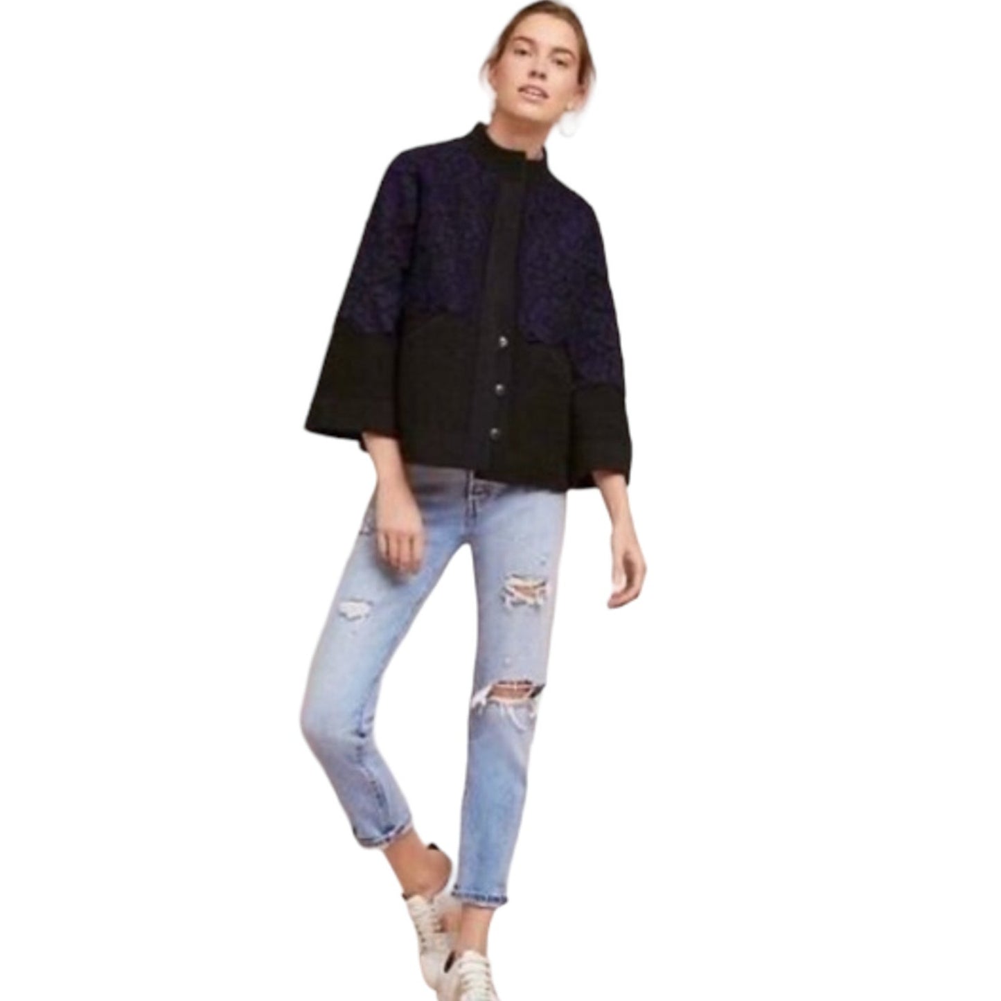 ANTHROPOLOGIE Field Flower Lace Bell Sleeve Sweater Jacket Size XS