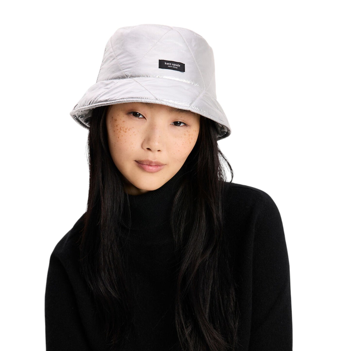 KATE SPADE New York Sam Quilted Metallic Bucket Hat in Silver
