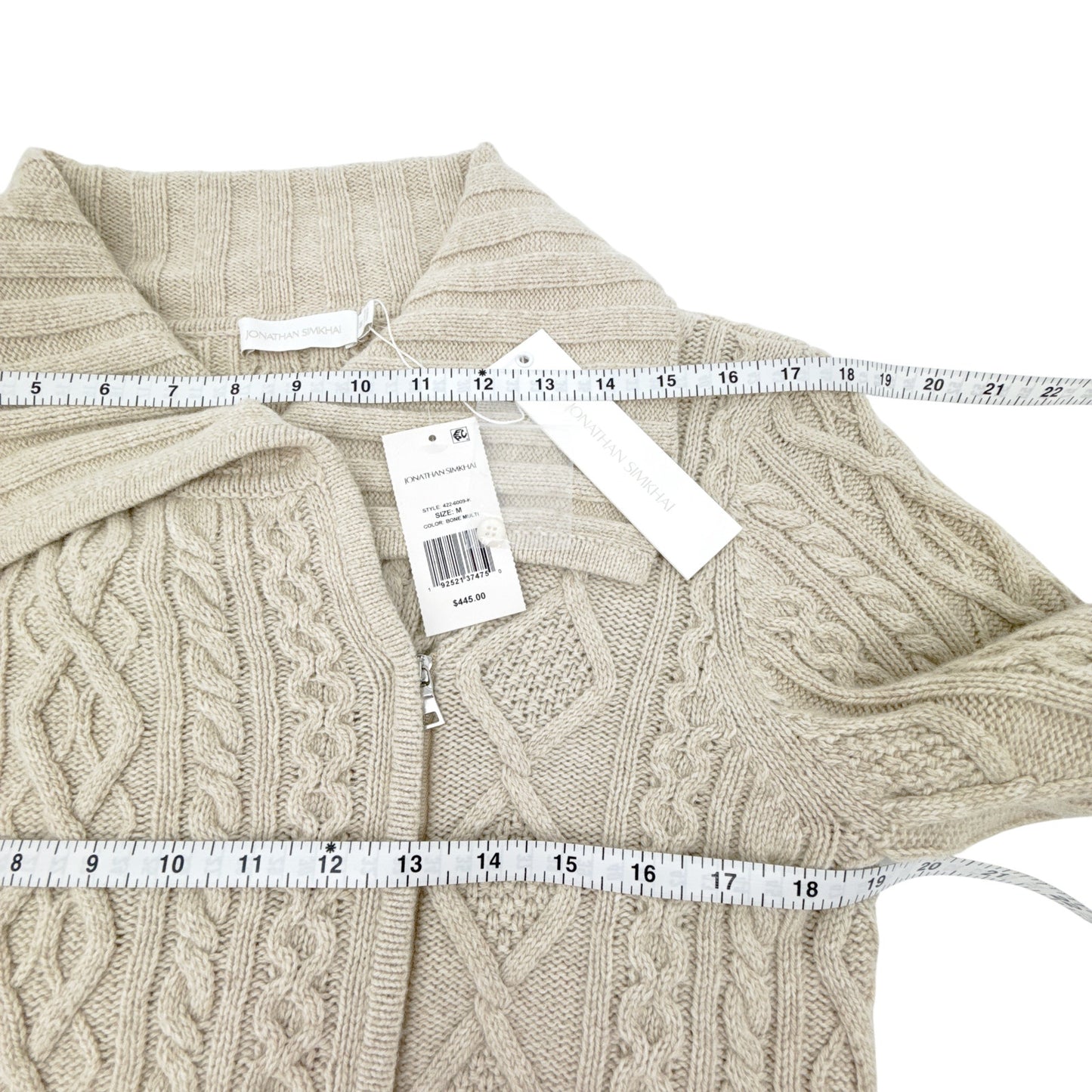 JONATHAN SIMKHAI Davina Patchwork Cardigan Jacket in Bone Multi M