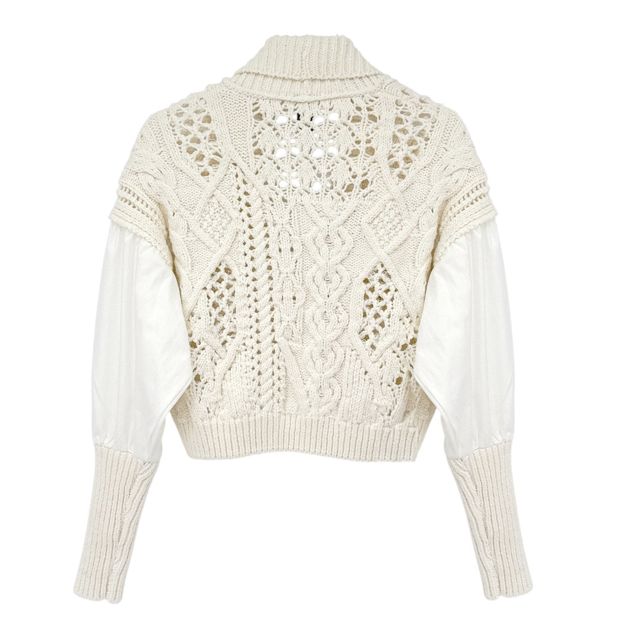 ANTHROPOLOGIE Balloon-Sleeve Twofer Cable-Knit Cardigan Sweater XS