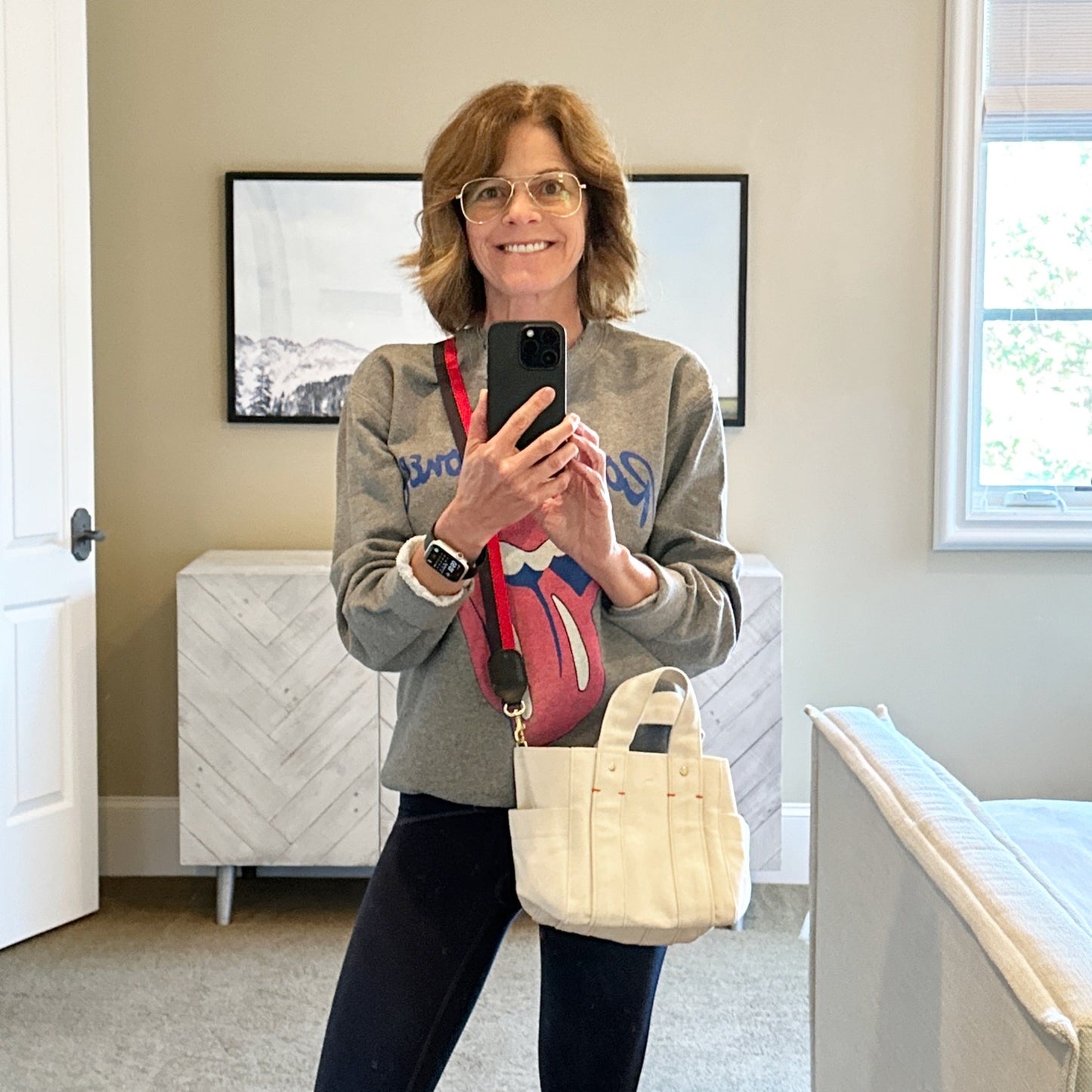 CLARE V. Le Petit Box Tote in Natural Canvas with Crossbody Strap
