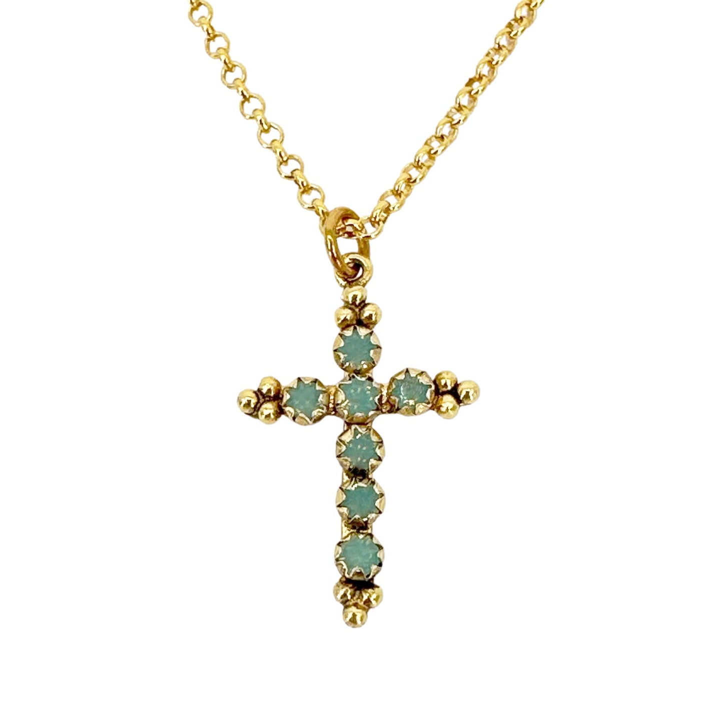 VIRGINS SAINTS & ANGELS VSA Madonna Cross Necklace in Pacific Opal & Gold