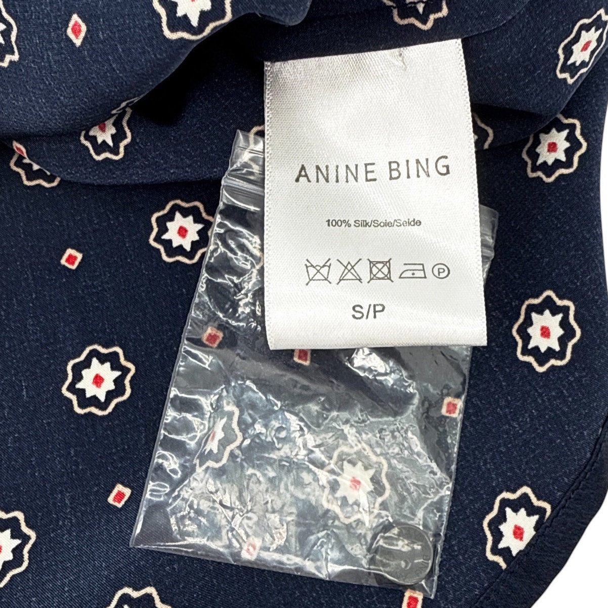 ANINE BING Billie Medallion Print Silk Blouse In Tie Print Navy S