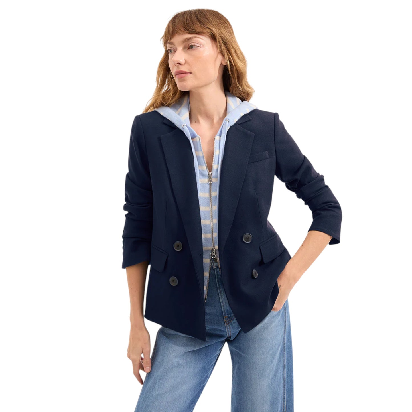 VERONICA BEARD Cashmere Hoodie Dickey in Bluebell/Ivory