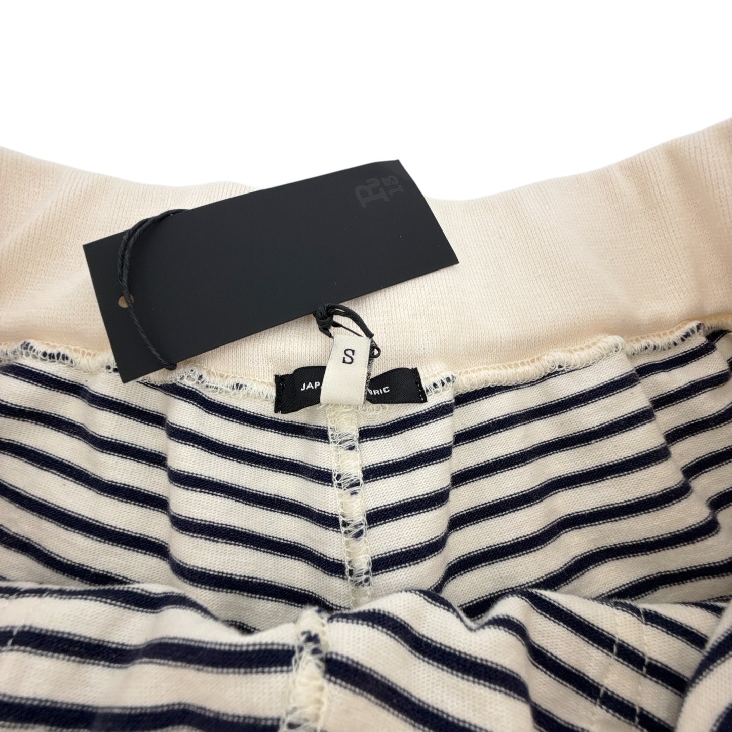 R13 Layered Pocket Sweatshorts in Navy/Ecru Narrow Stripe S