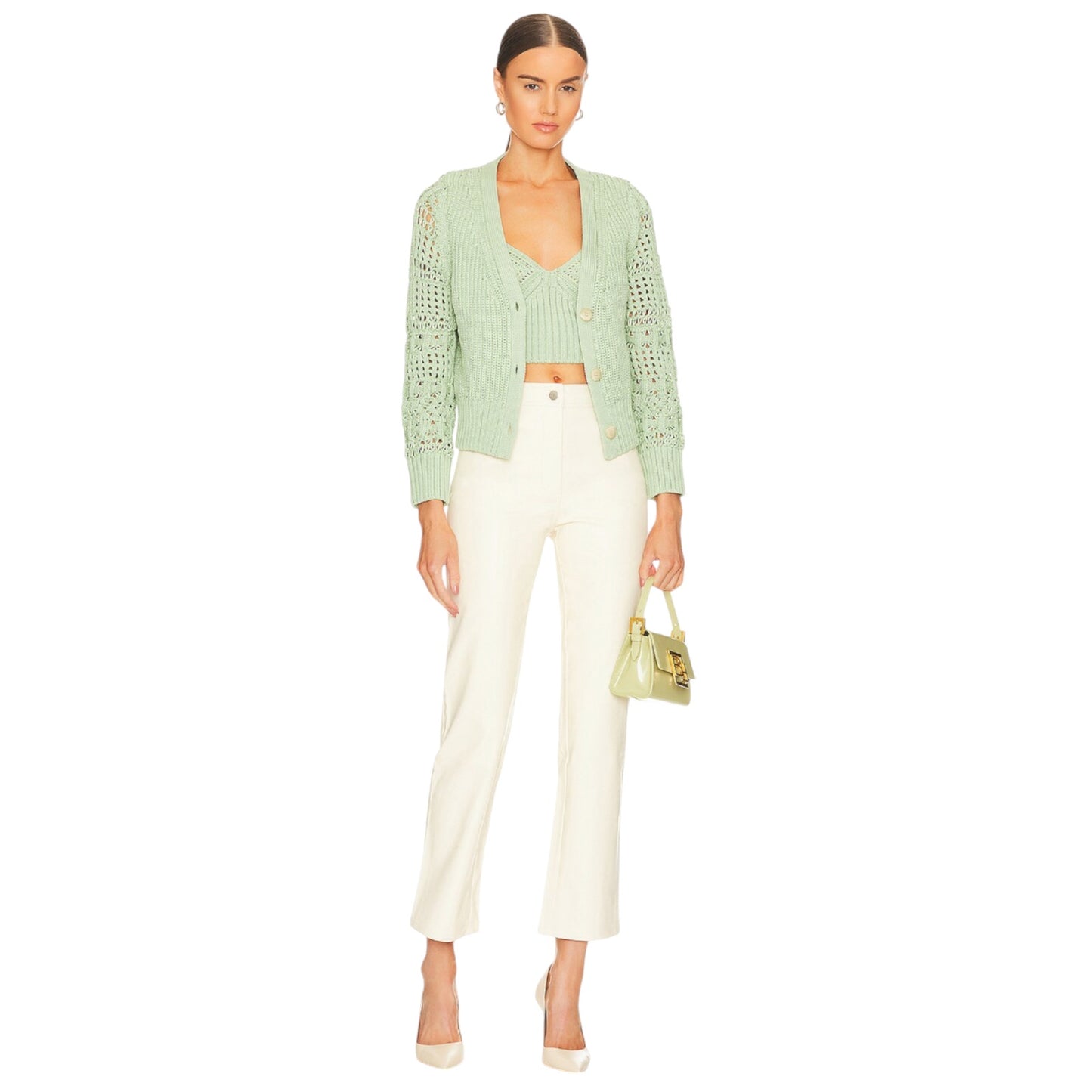 JONATHAN SIMKHAI Ambrose Crochet Cardigan in Sage S