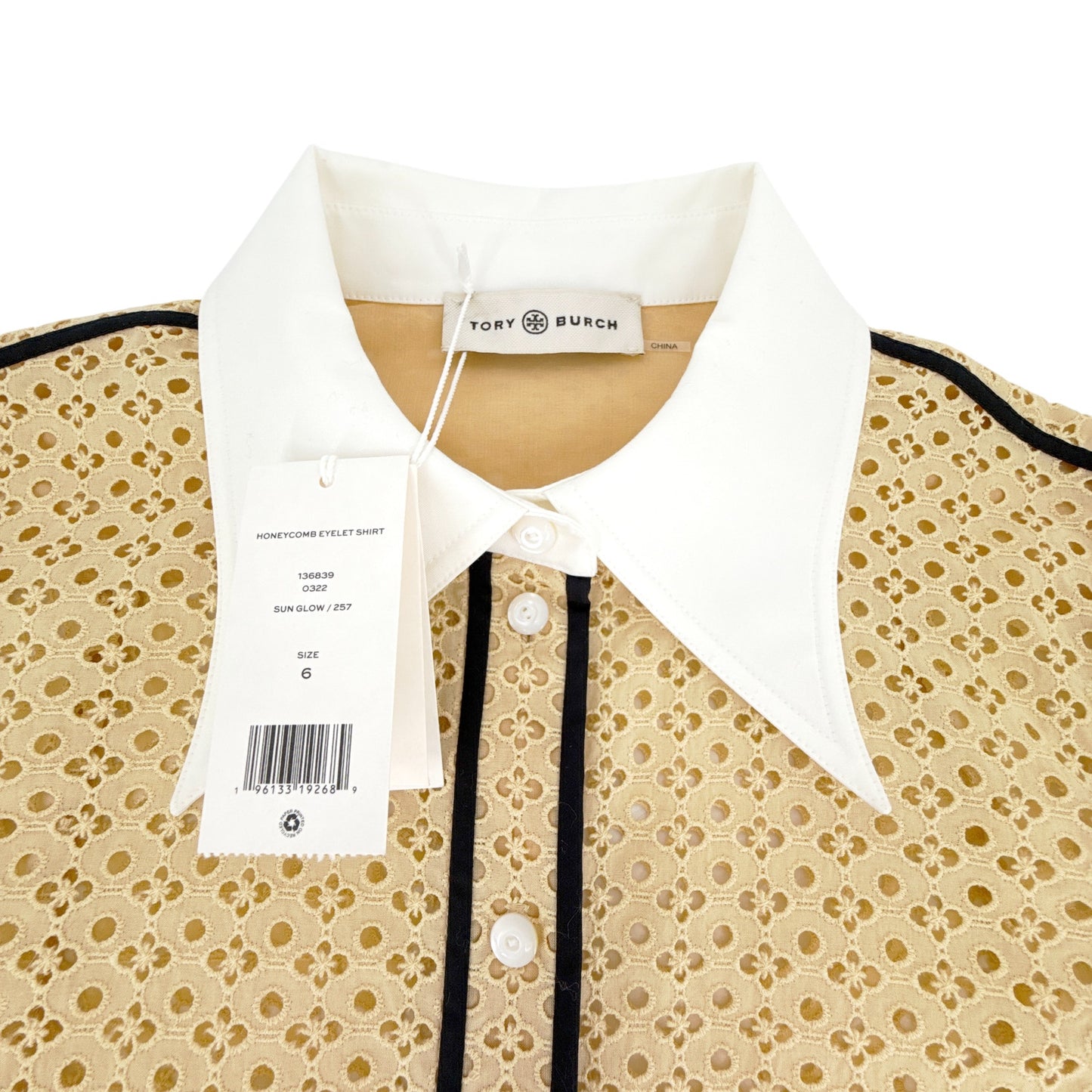 TORY BURCH Honeycomb Eyelet Shirt 6|S