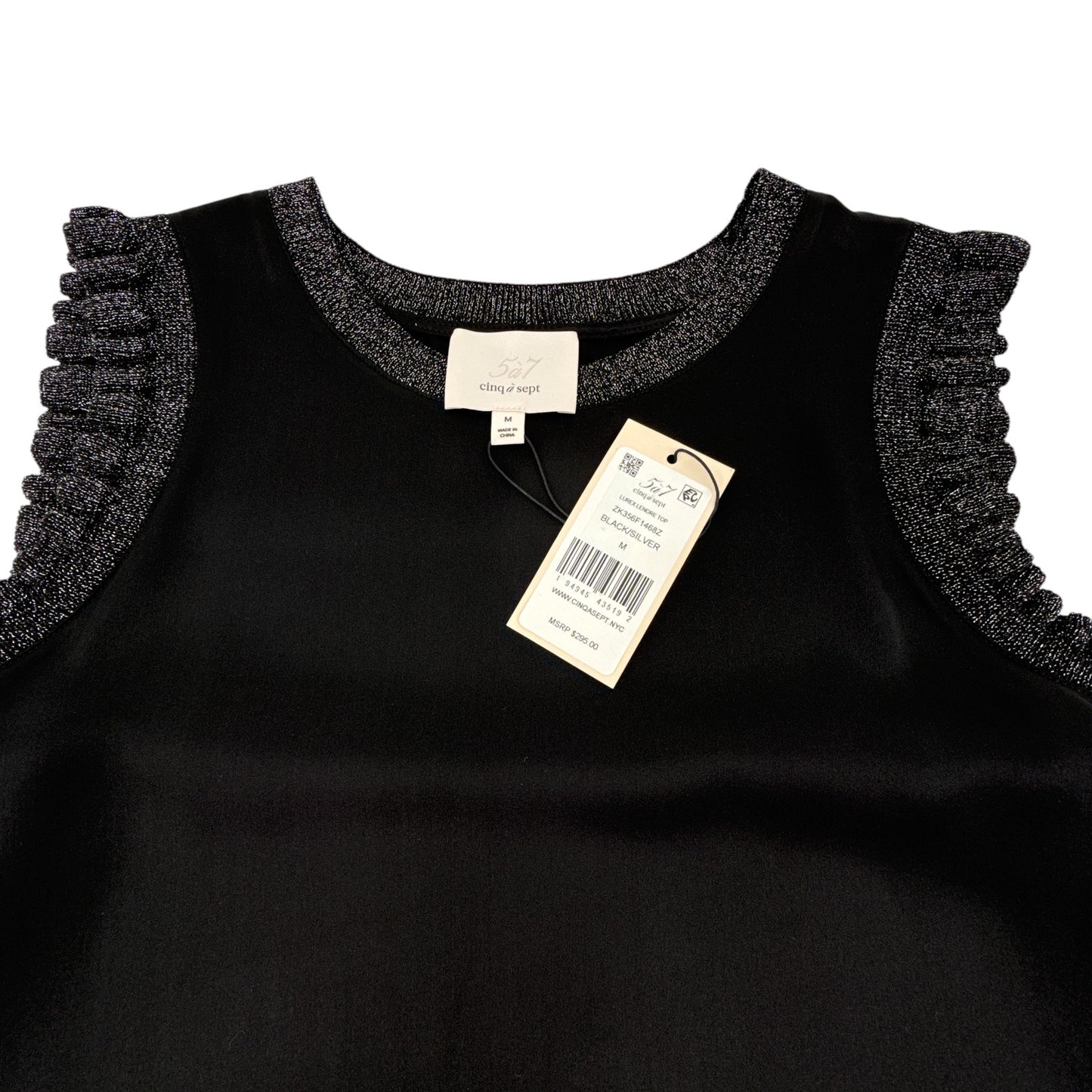 CINQ a SEPT Lurex Lenore Top in Black & Silver M
