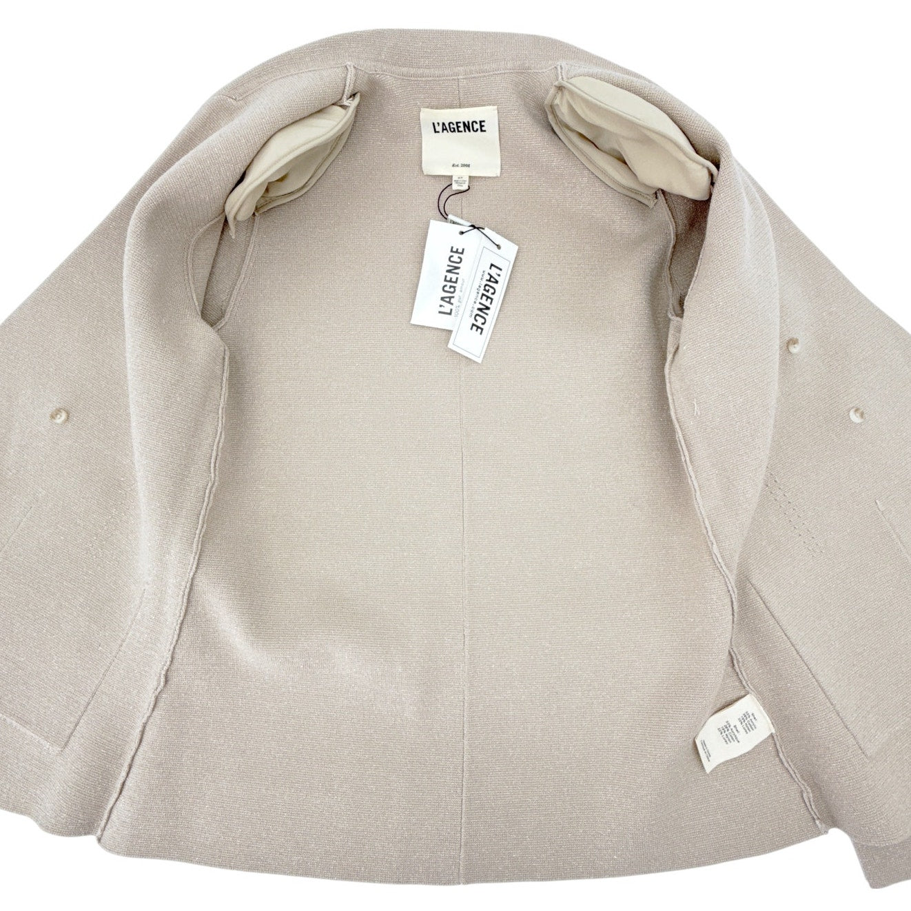 L'AGENCE Kenzie Metallic Knit Blazer in Pale Khaki/Gold S