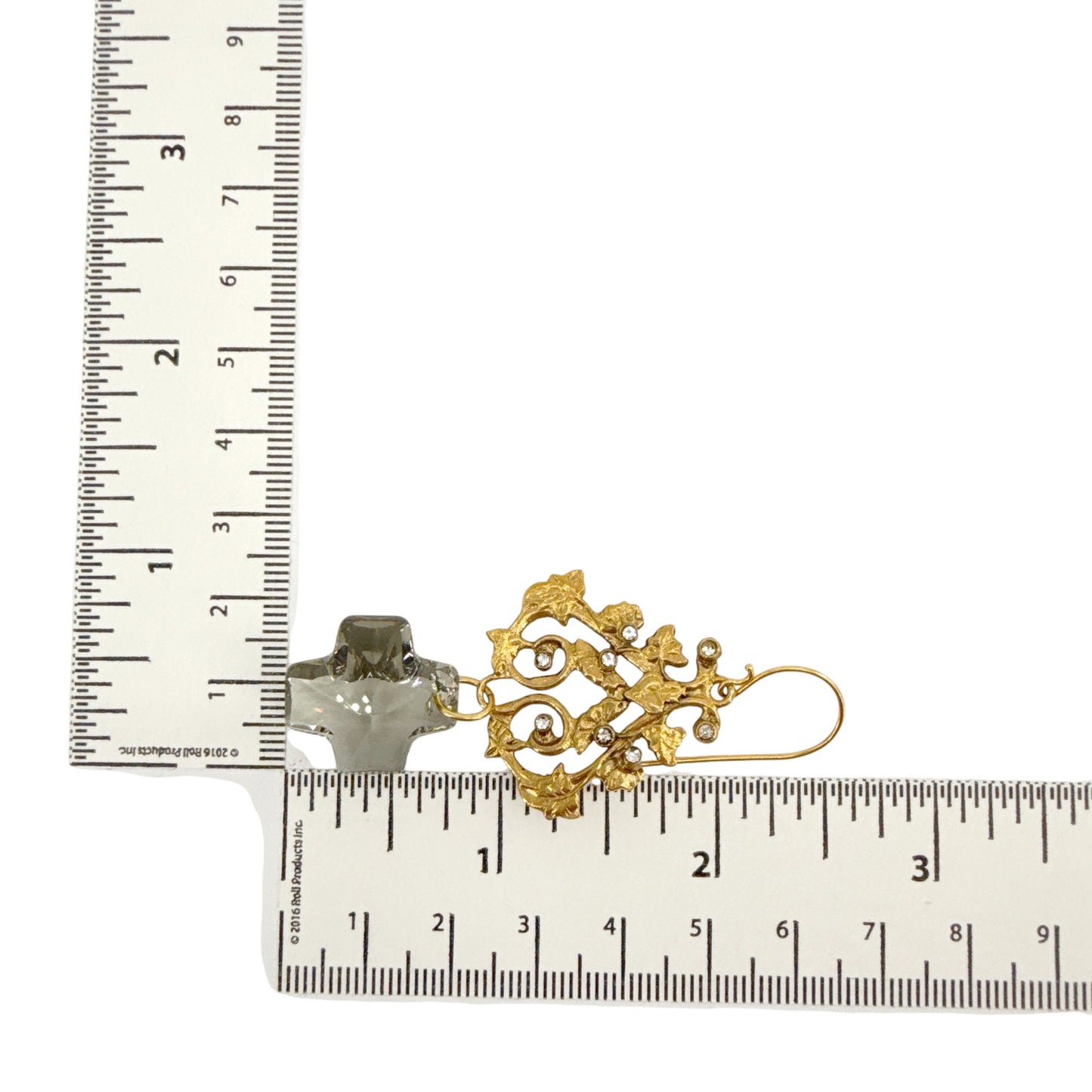 VIRGINS SAINTS & ANGELS VSA Vine Earrings with Cross in Gold & Black Diamond