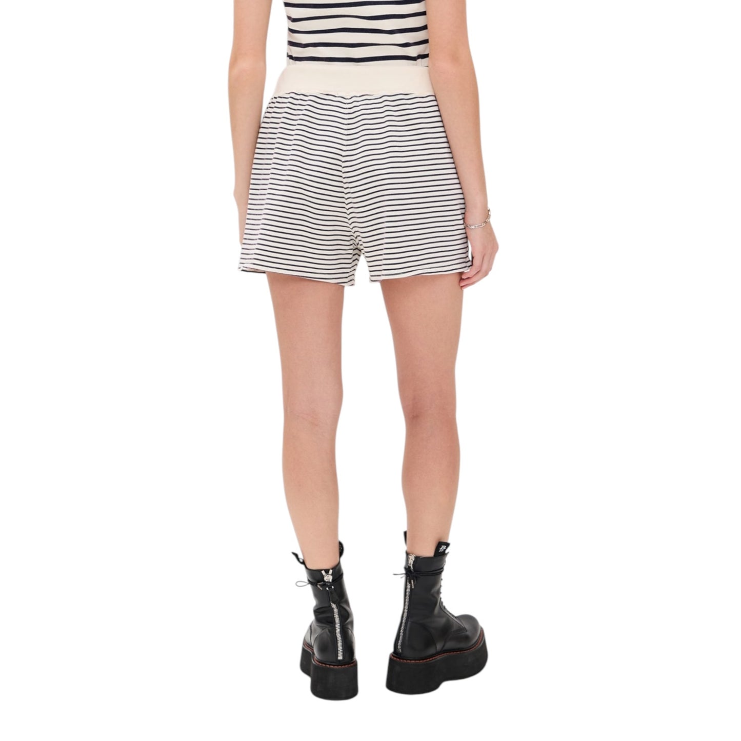 R13 Layered Pocket Sweatshorts in Navy/Ecru Narrow Stripe S