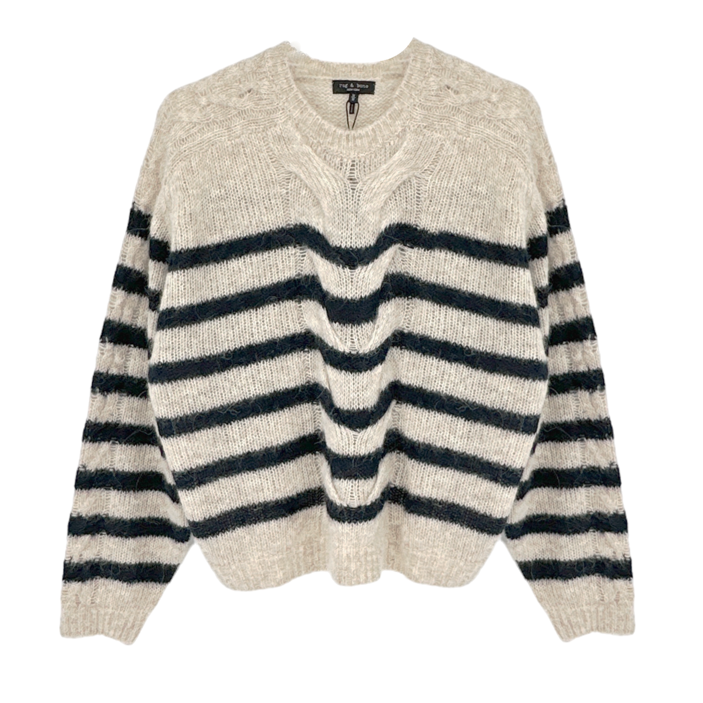 RAG & BONE Mia Striped Wool Alpaca Cable Sweater M
