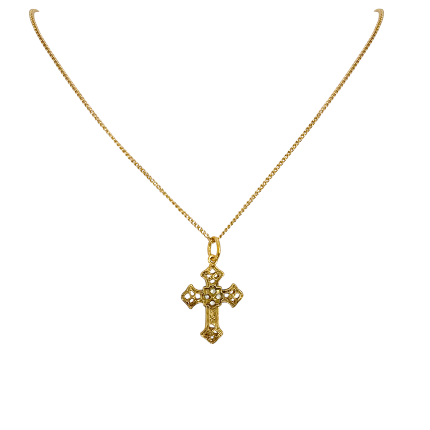 VIRGINS SAINTS & ANGELS VSA Basilica Cross Charm Necklace in Gold