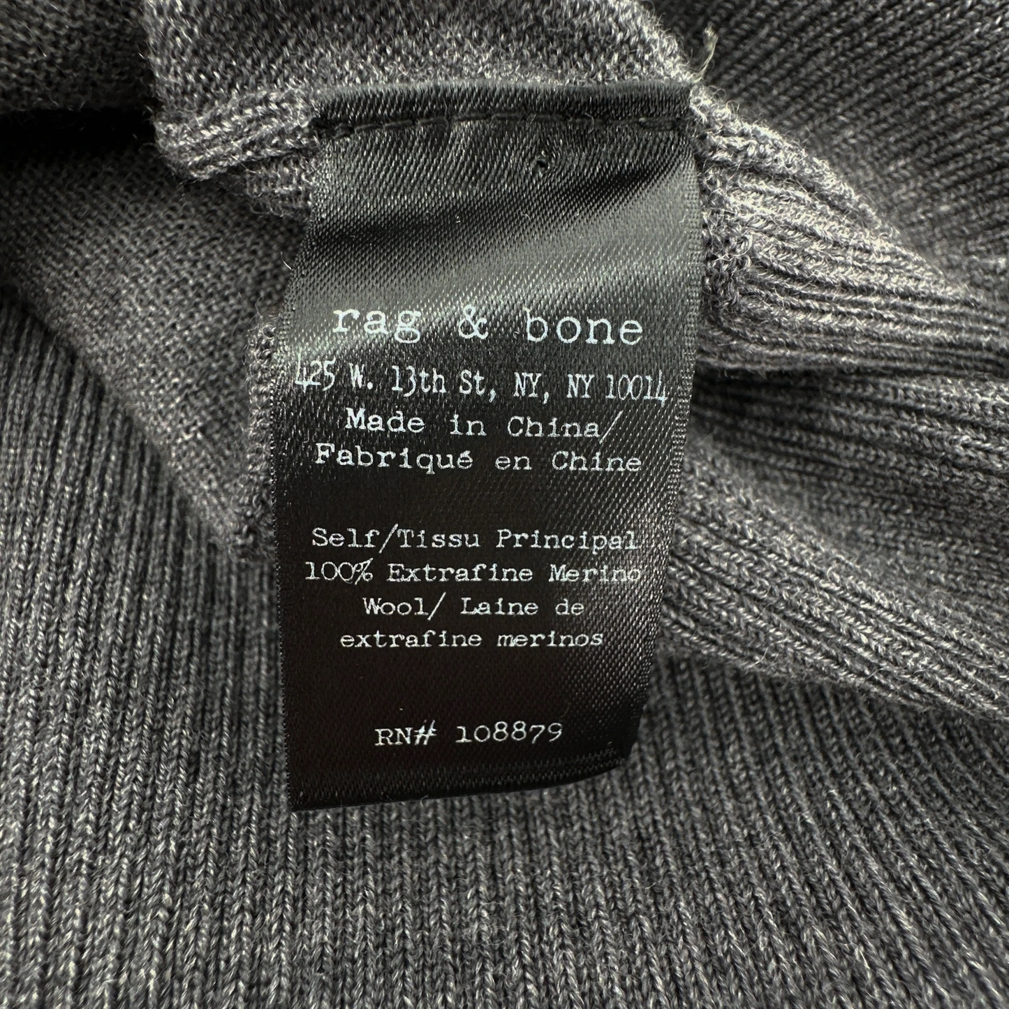RAG & BONE Sydney Turtleneck in Charcoal S