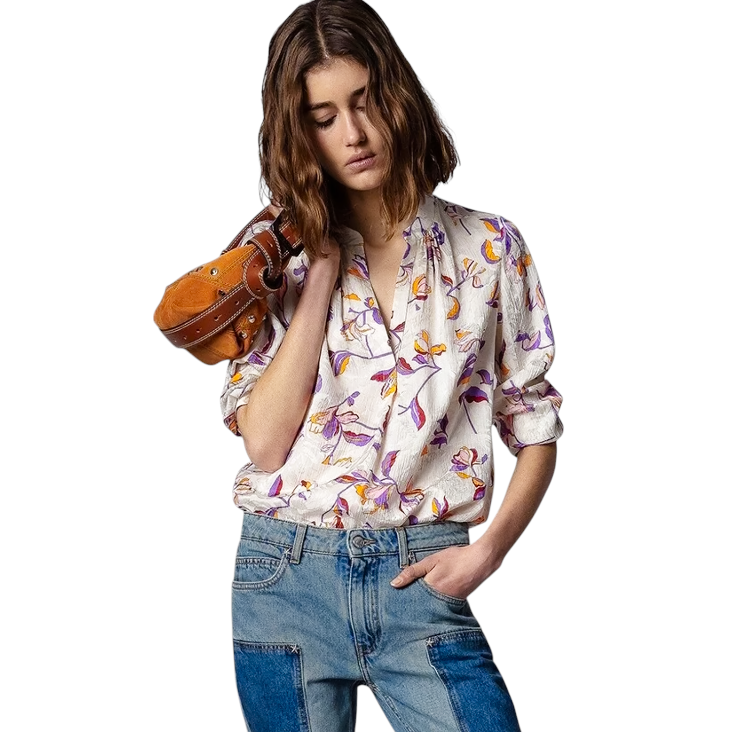 ZADIG & VOLTAIRE Tink Jac Cut Flowers Silk Blend Shirt XS