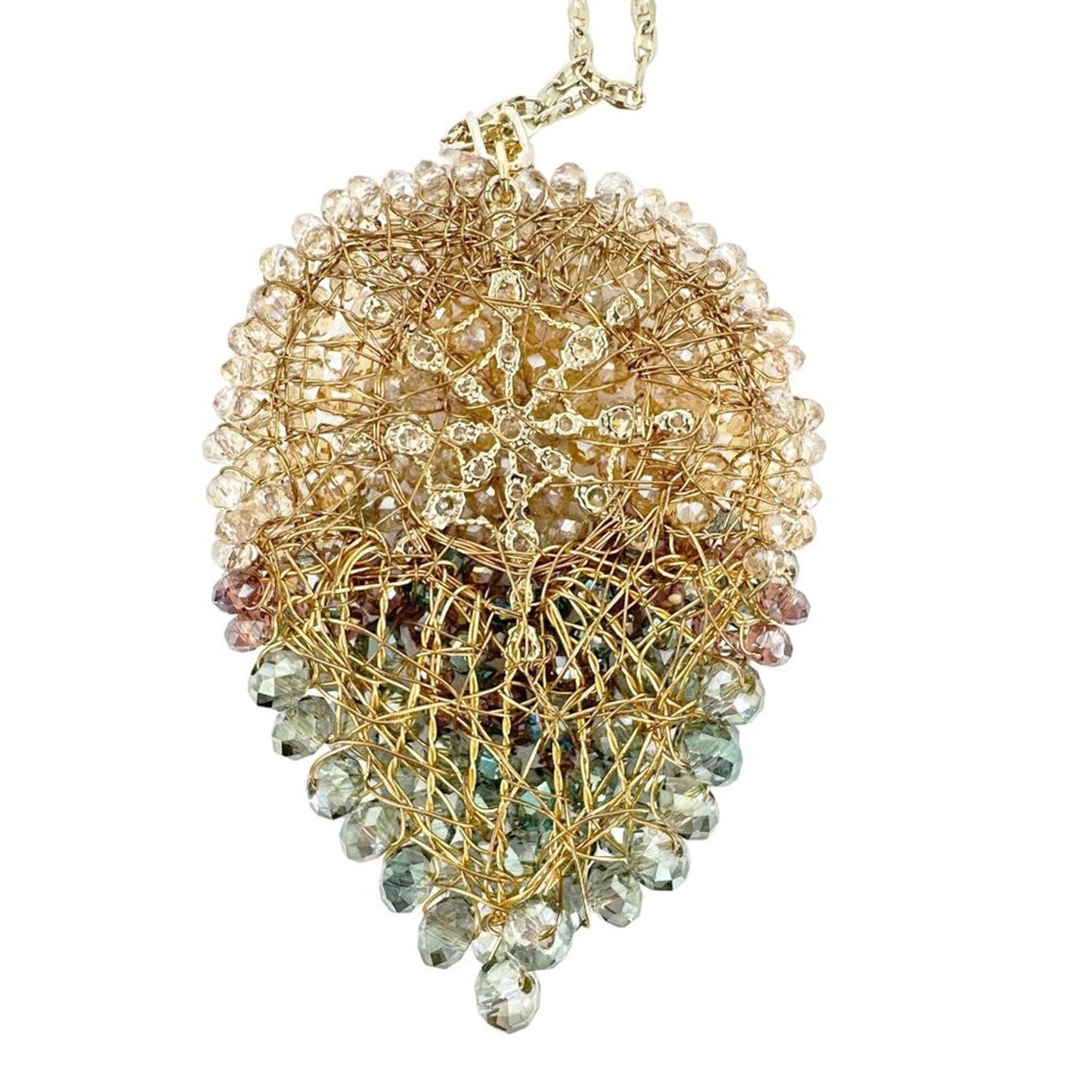 THEIA Jewelry Long Leaf drop pendant necklace in Gold Green