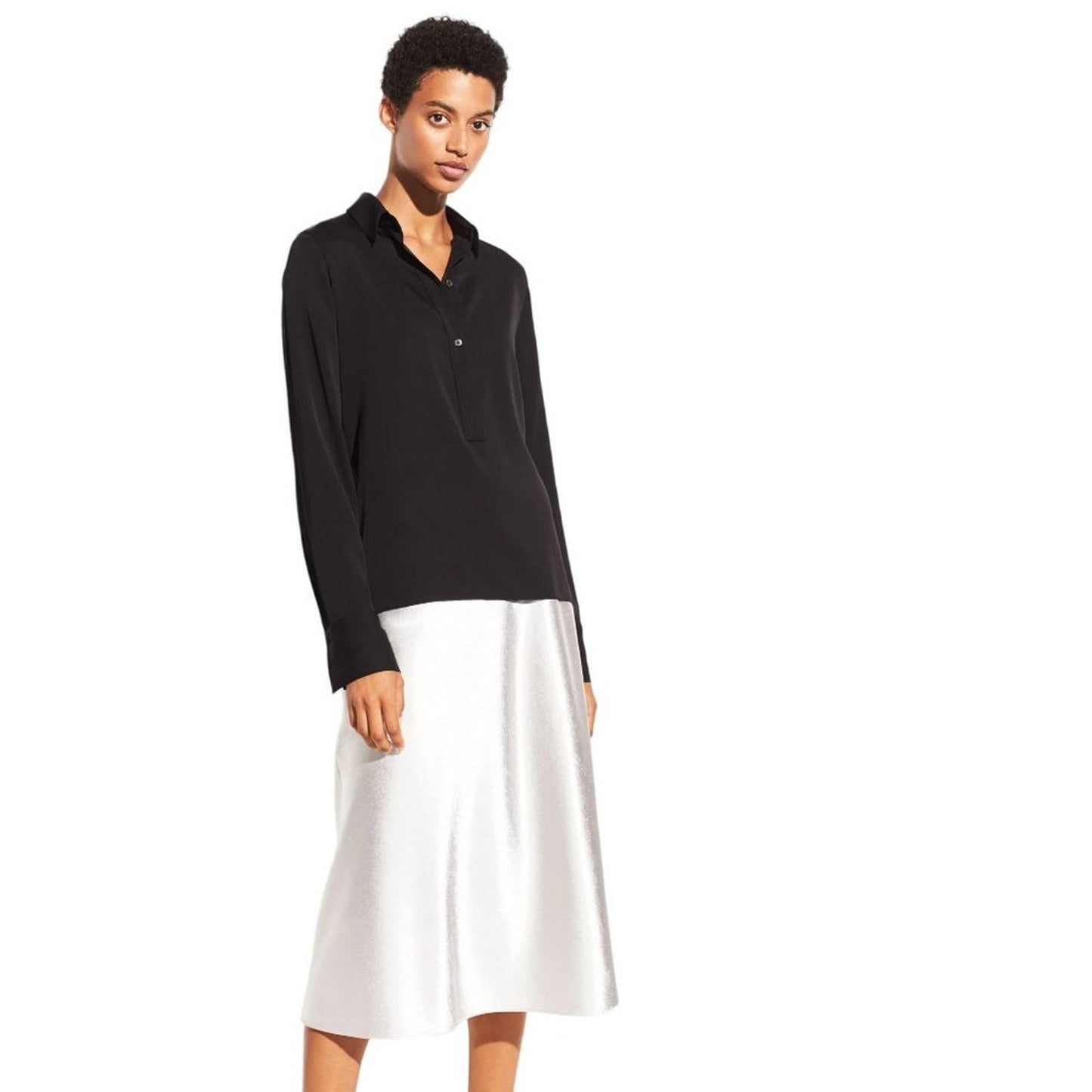 VINCE Slim Fitted Popover Shirt Black 2