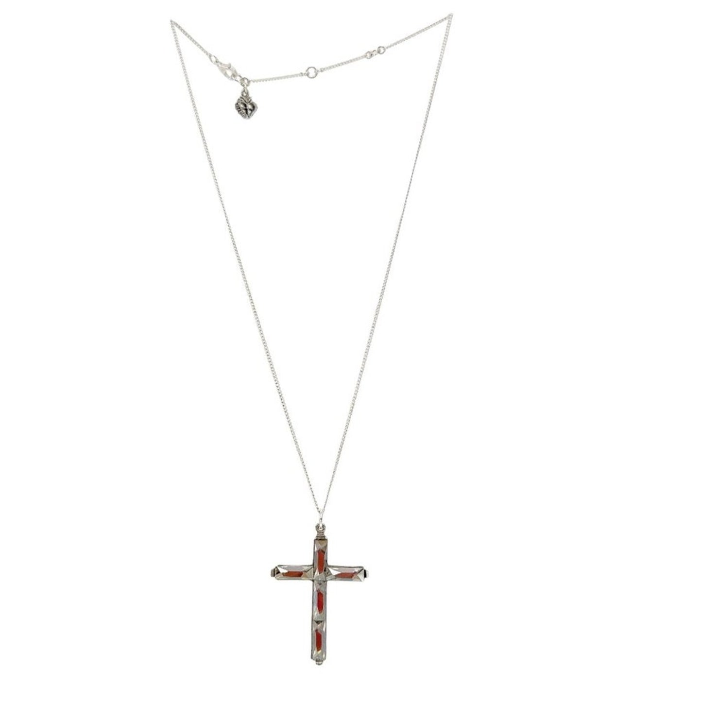 VIRGINS SAINTS & ANGELS VSA Resurrection Crystal Cross Sterling Silver Necklace