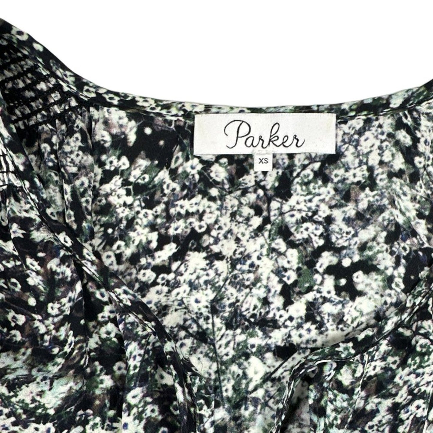 PARKER Dean Floral Print Silk Blouson Dress in Filaree XS
