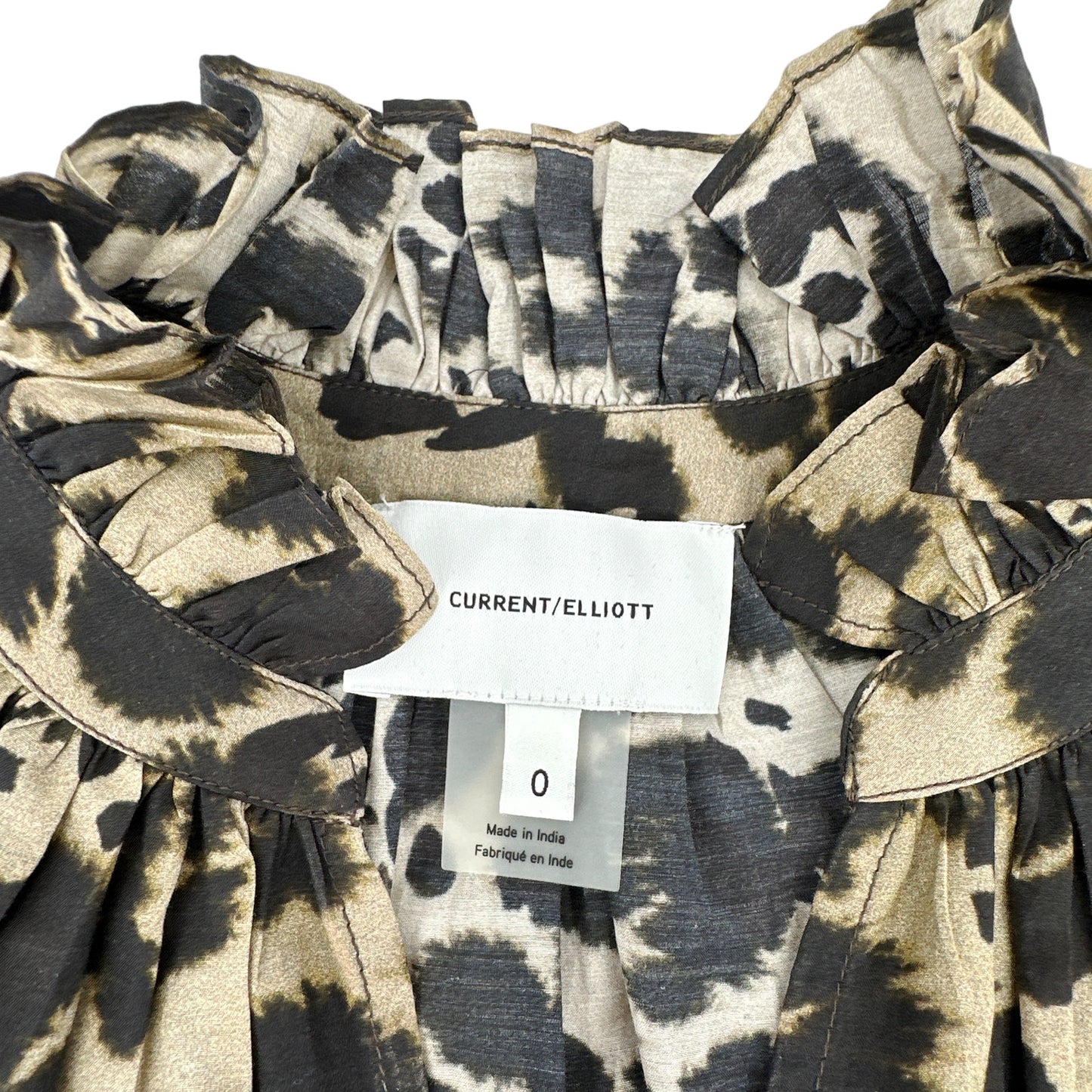 CURRENT ELLIOTT Annabelle Blouse In Khaki Inky Leopard Print XS