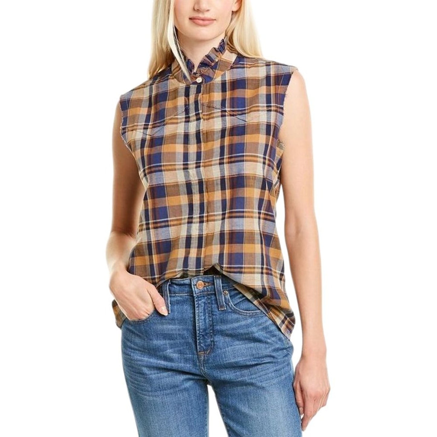 NILI LOTAN Feora Plaid Western Sleeveless Blouse S