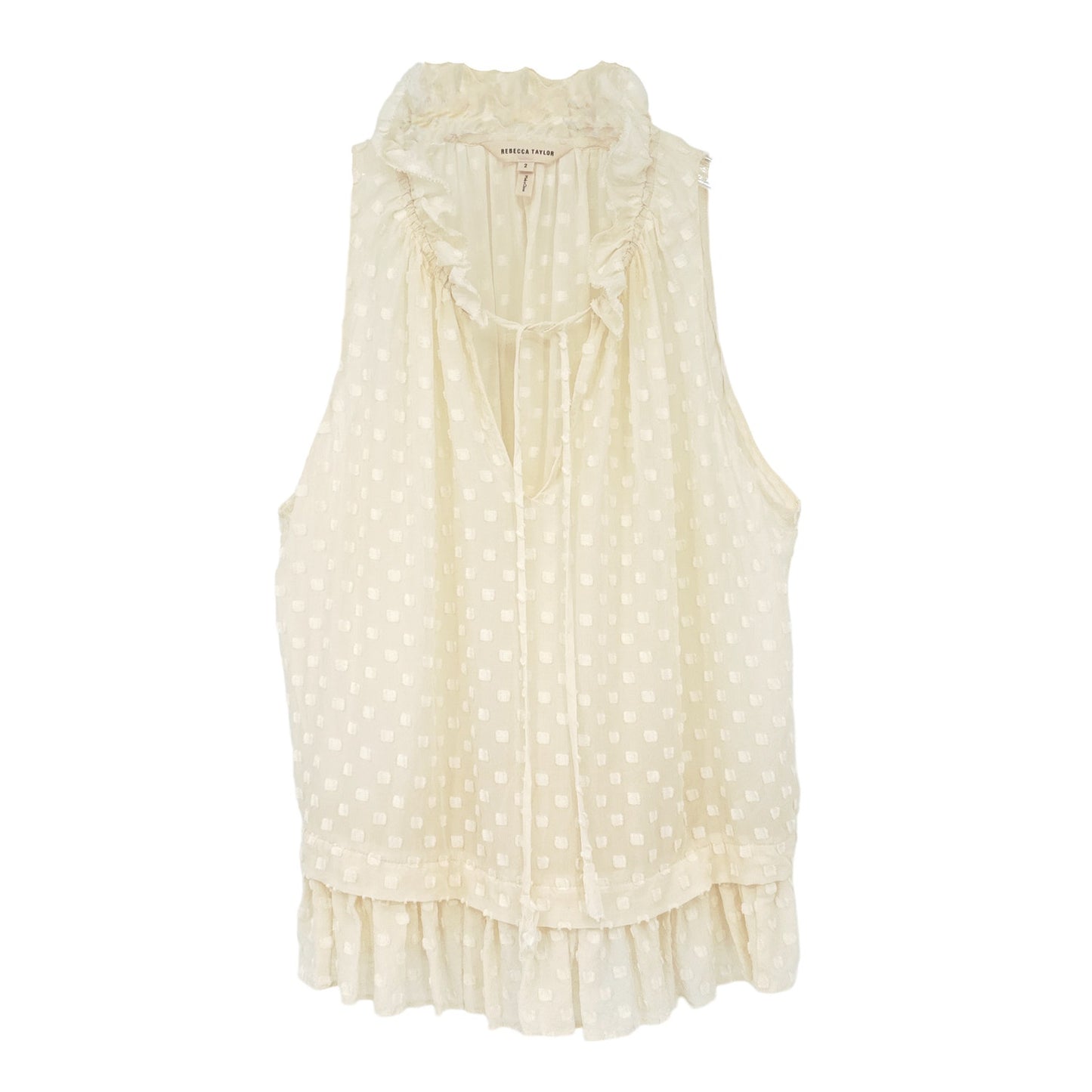 REBECCA TAYLOR Silk & Cotton Ruffle Trim Blouse in Ivory Size 2