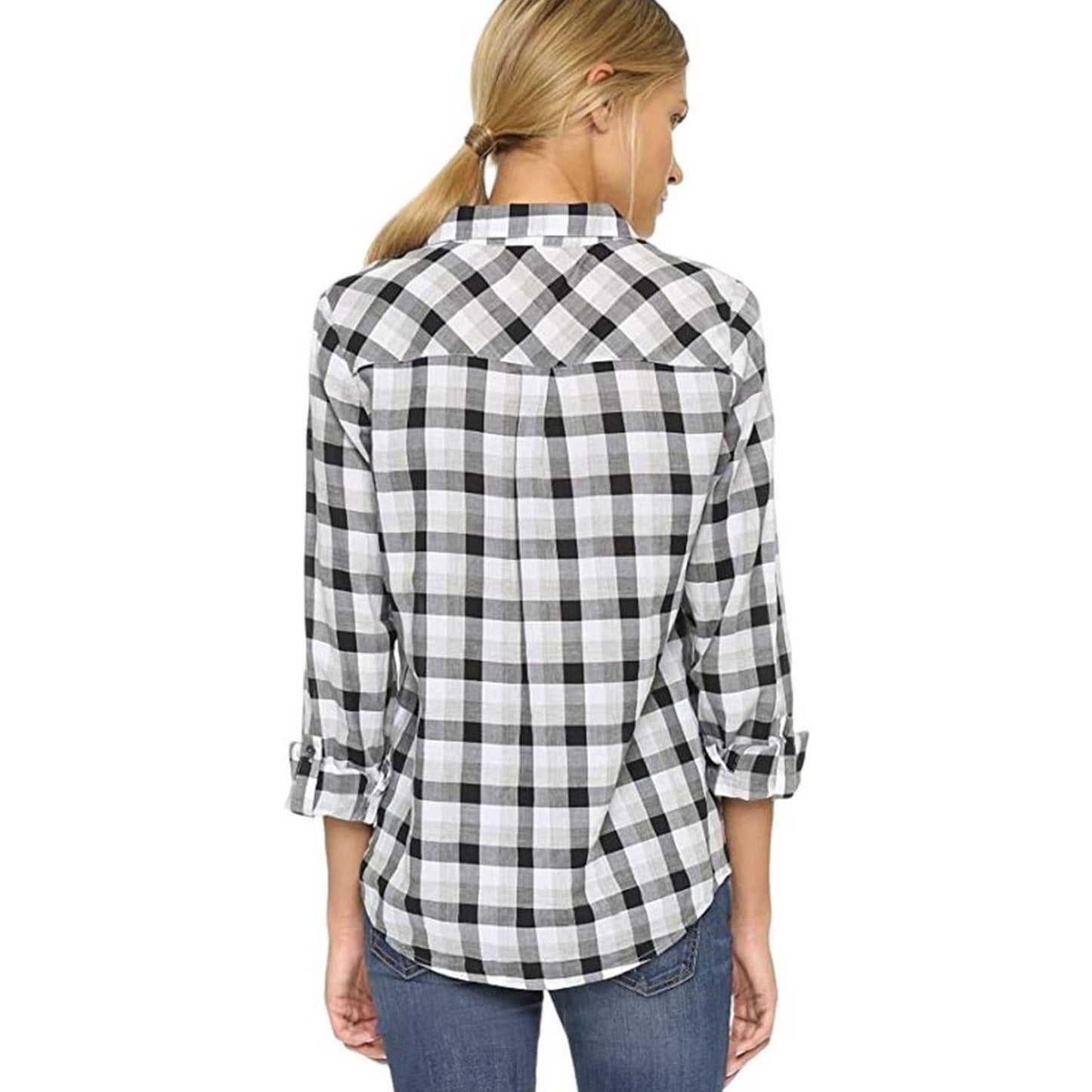 JOIE Katrine Plaid Shirt in Black & White XS