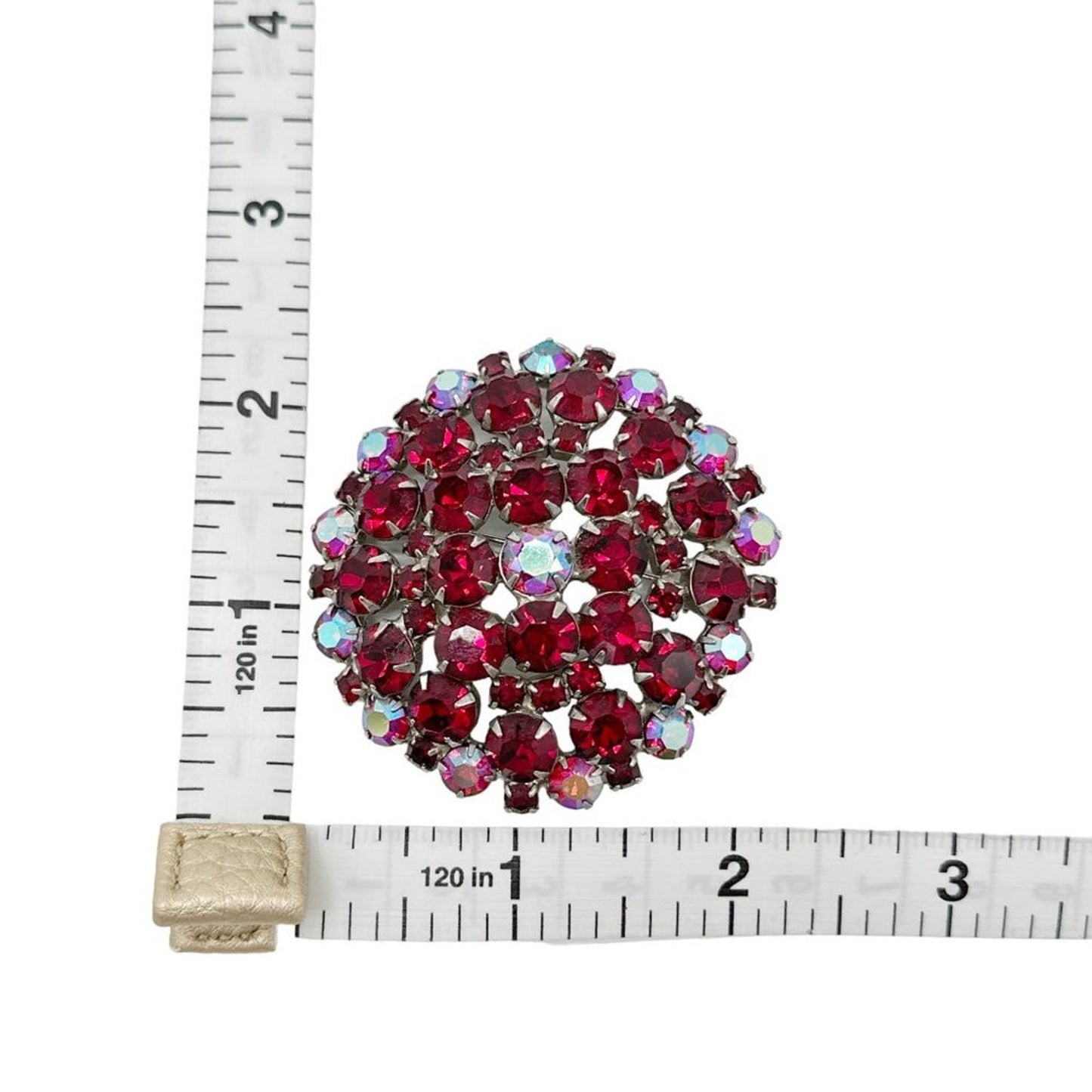 BROOCH Vintage Ruby Red Rhinestone Dome