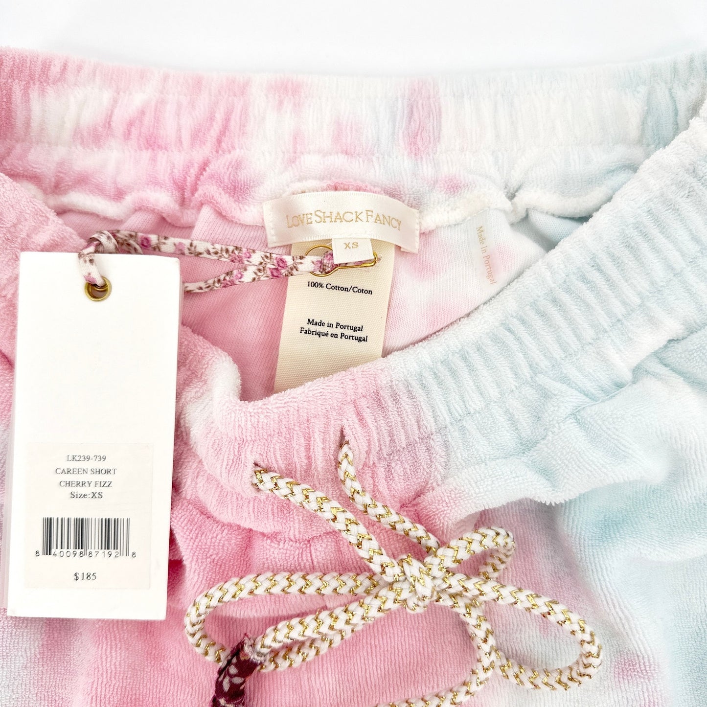 LOVESHACKFANCY Careen Beaded Tie-dyed Cotton Short In Cherry Fizz XS