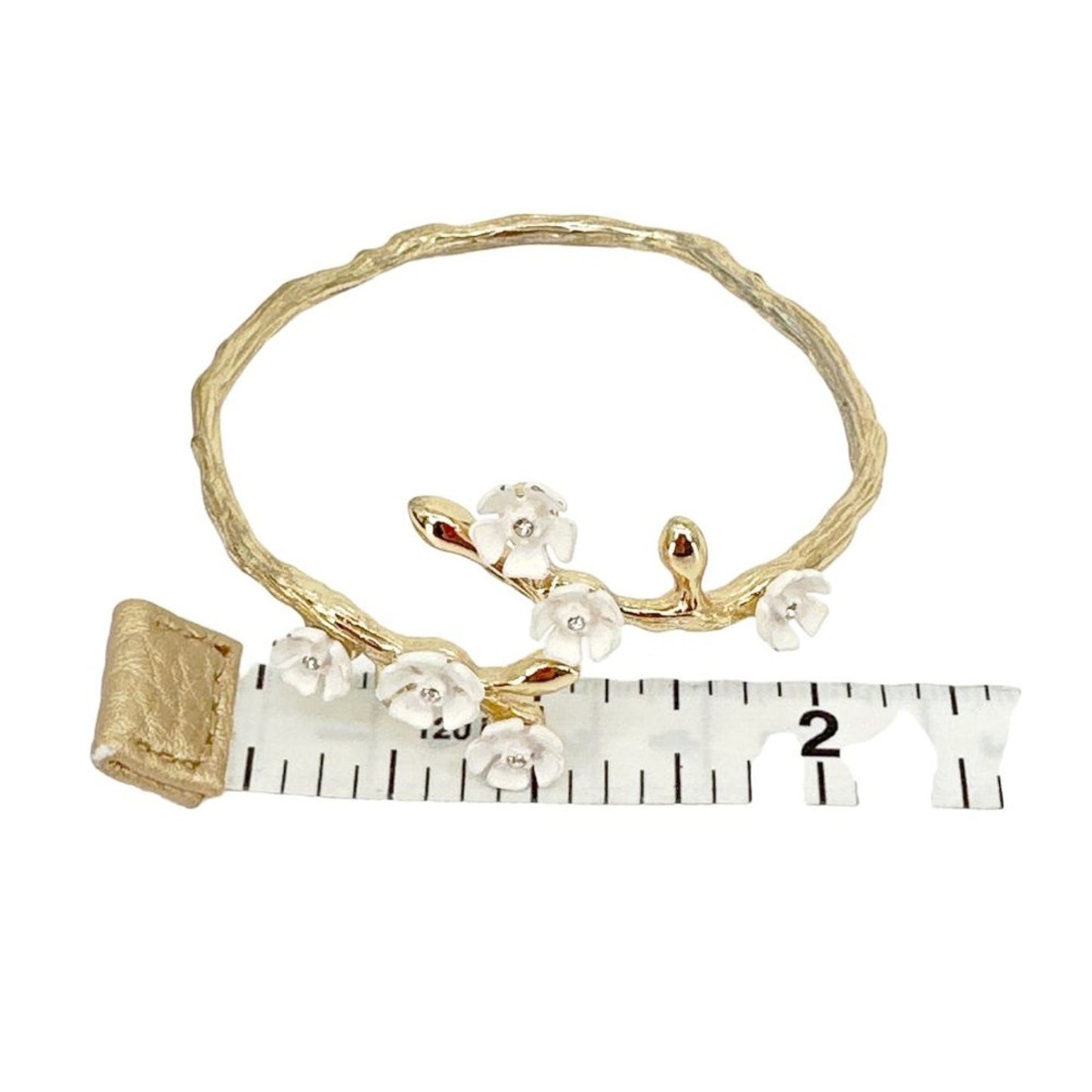 BANANA REPUBLIC Adjustable Cuff Floral Branch Bracelet in Gold & White