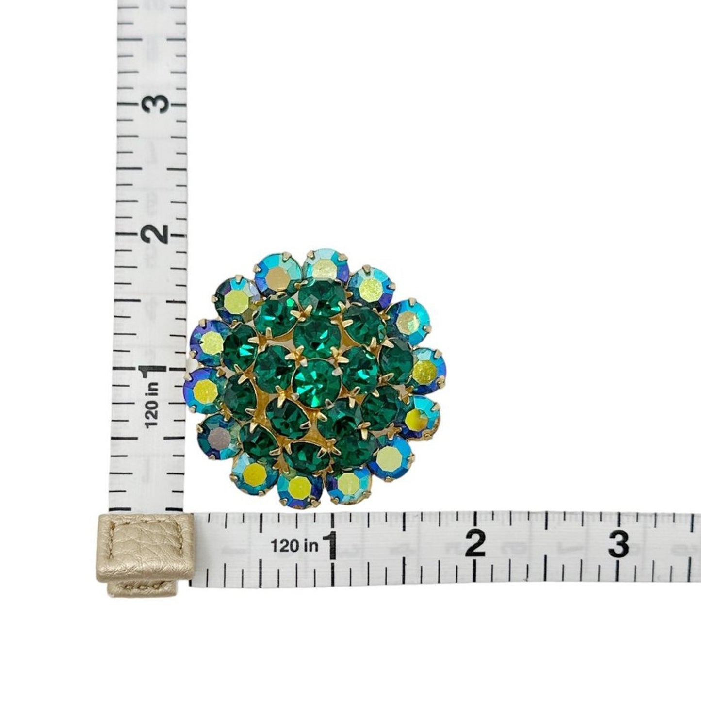 BROOCH Vintage Green Rhinestone Dome