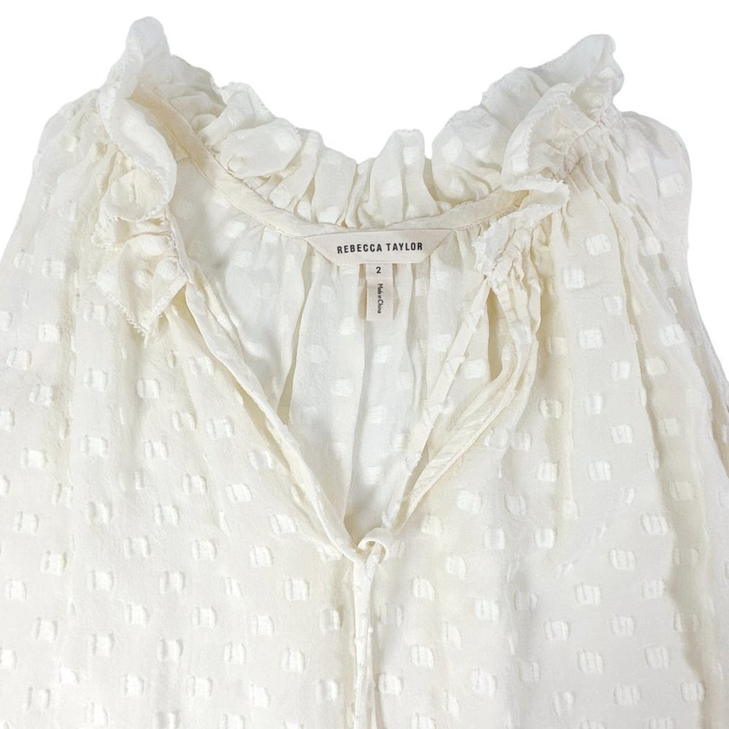 REBECCA TAYLOR Silk & Cotton Ruffle Trim Blouse in Ivory Size 2