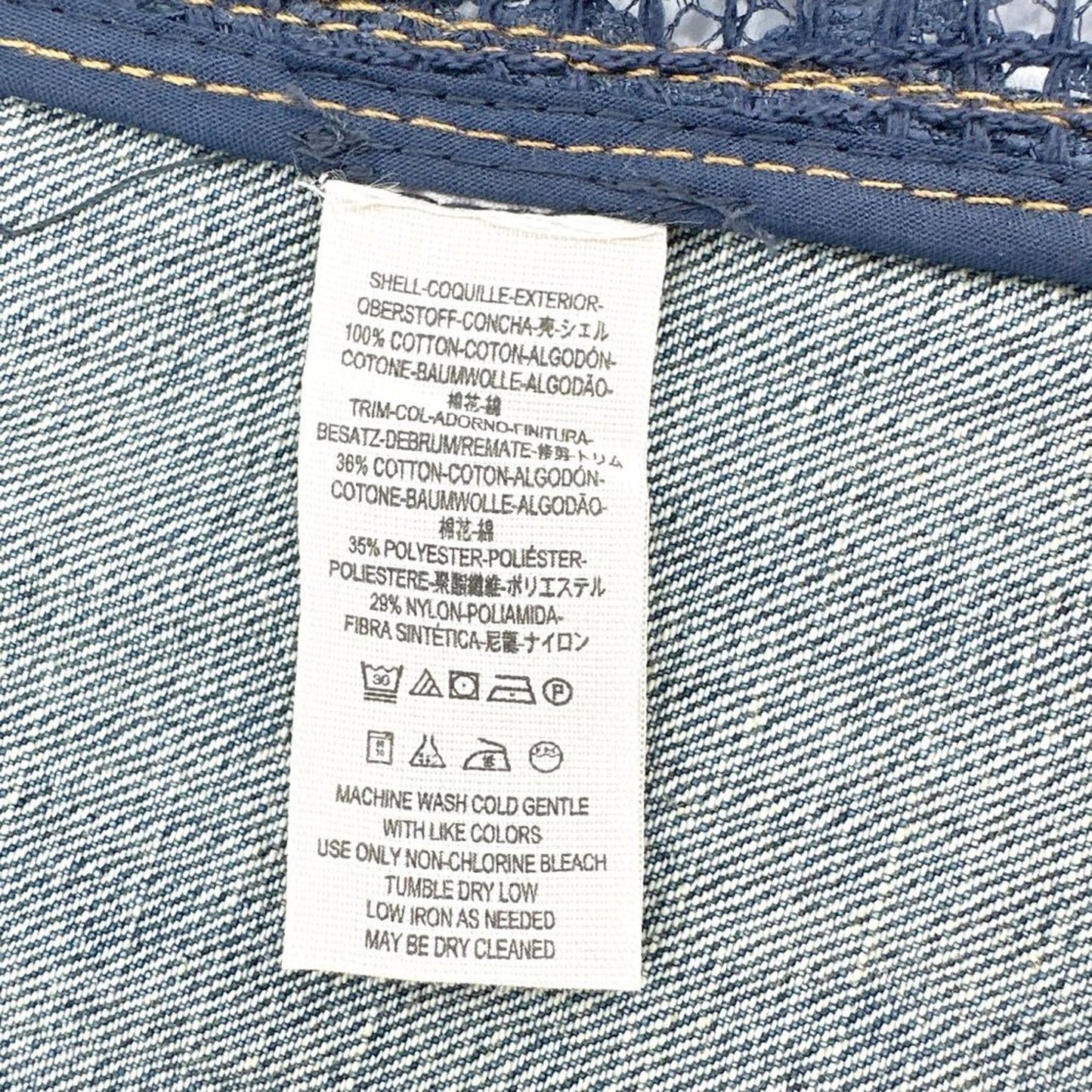 FREE PEOPLE Lace Inset Raw Hem Denim Jacket S